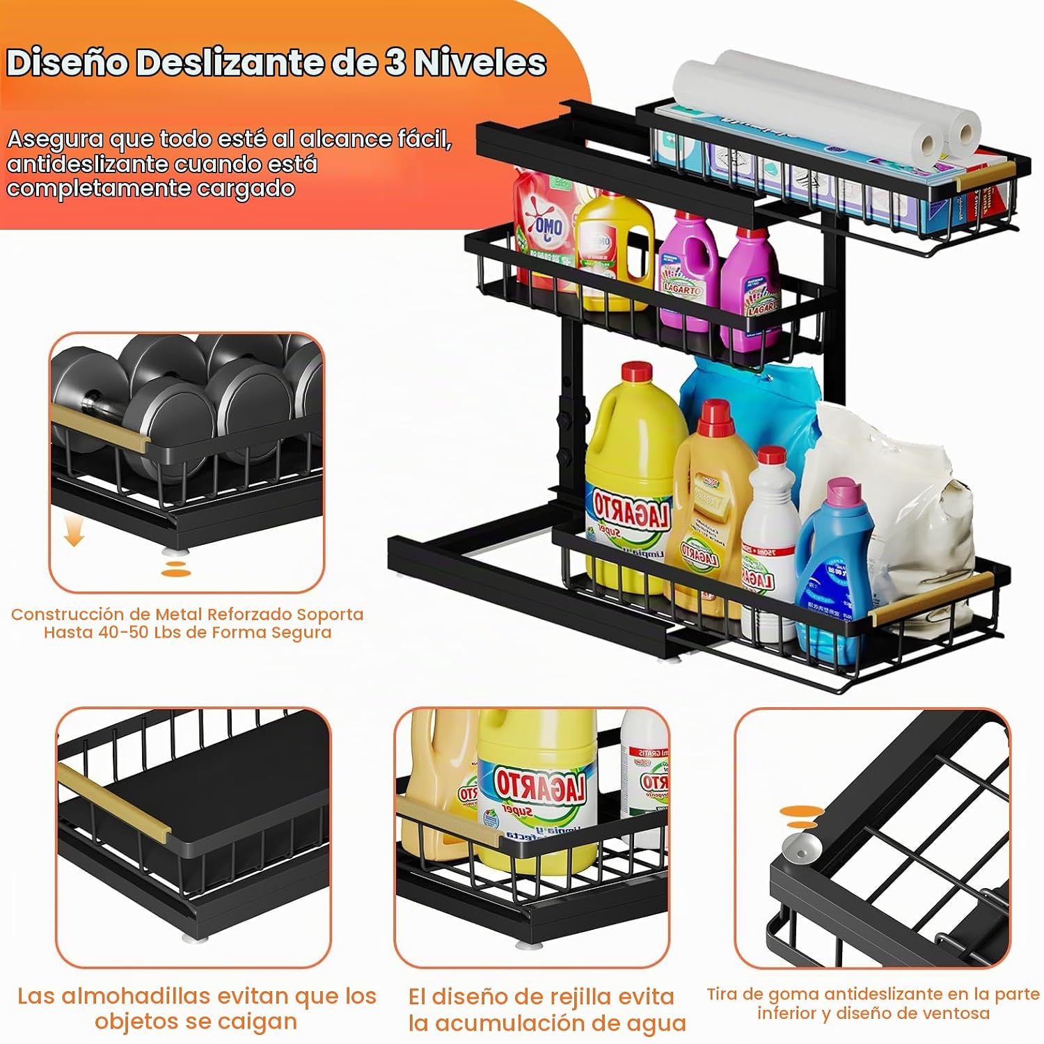 Organizador y almacenamiento debajo del fregadero para baño y cocin...