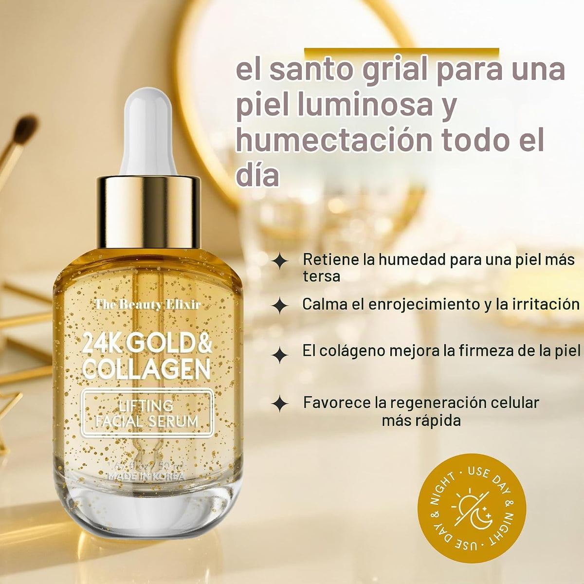 The Beauty Elixir - Suero de colágeno para cara con oro de 24 quila...