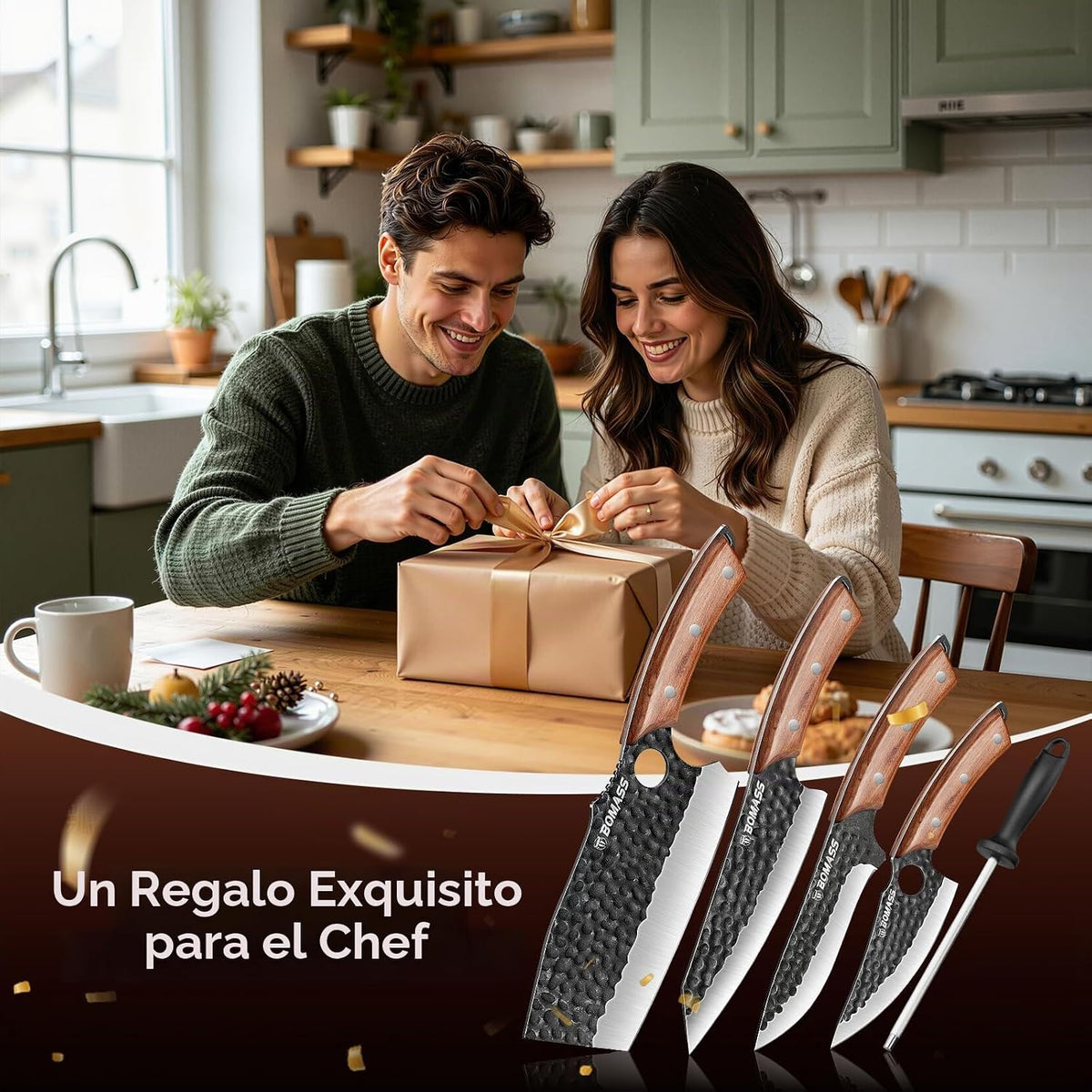 BOMASSFORGE Juego de cuchillos de carnicero de 5 piezas, juego de c...