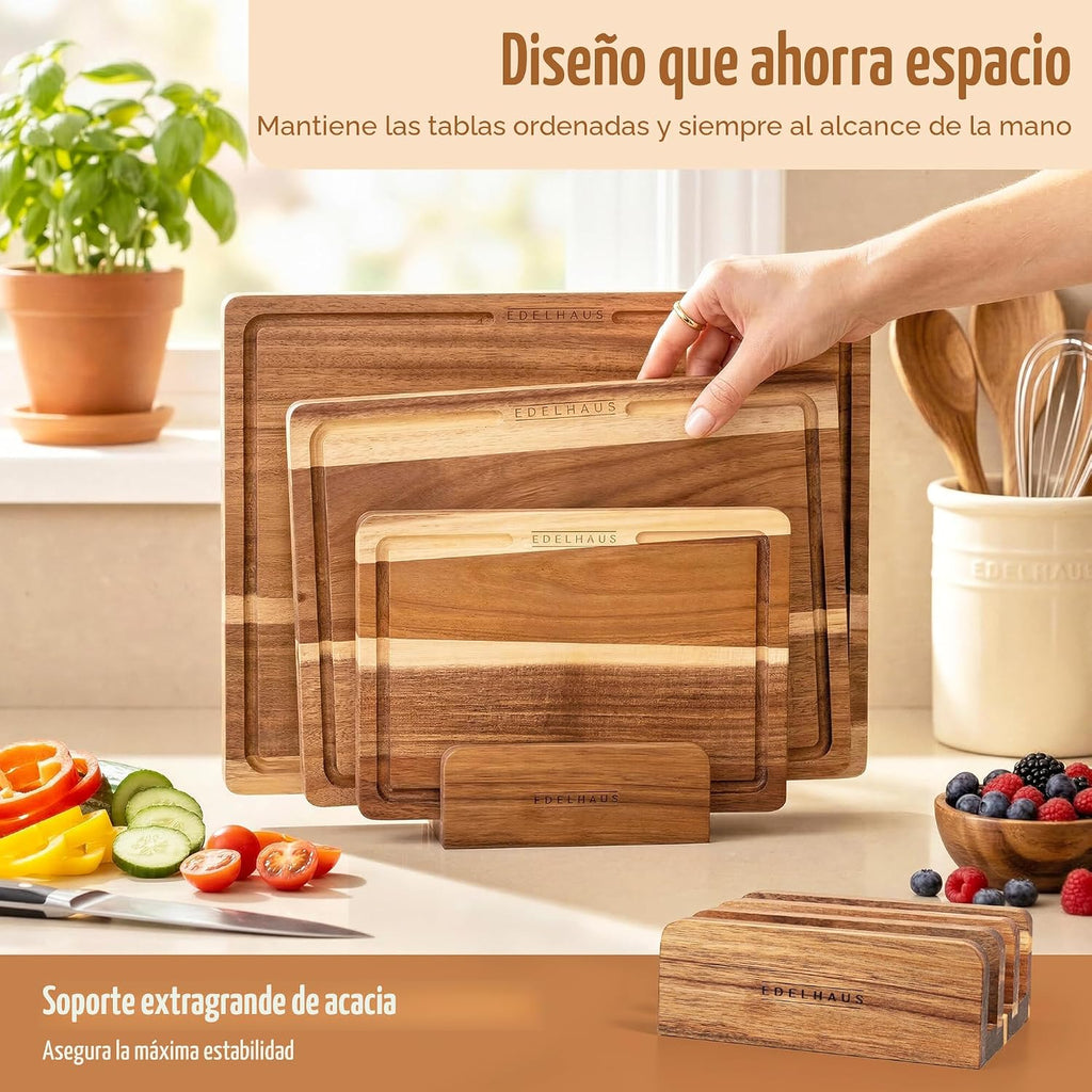 EDELHAUS Juego de 3 tablas de cortar de madera de acacia para cocin...