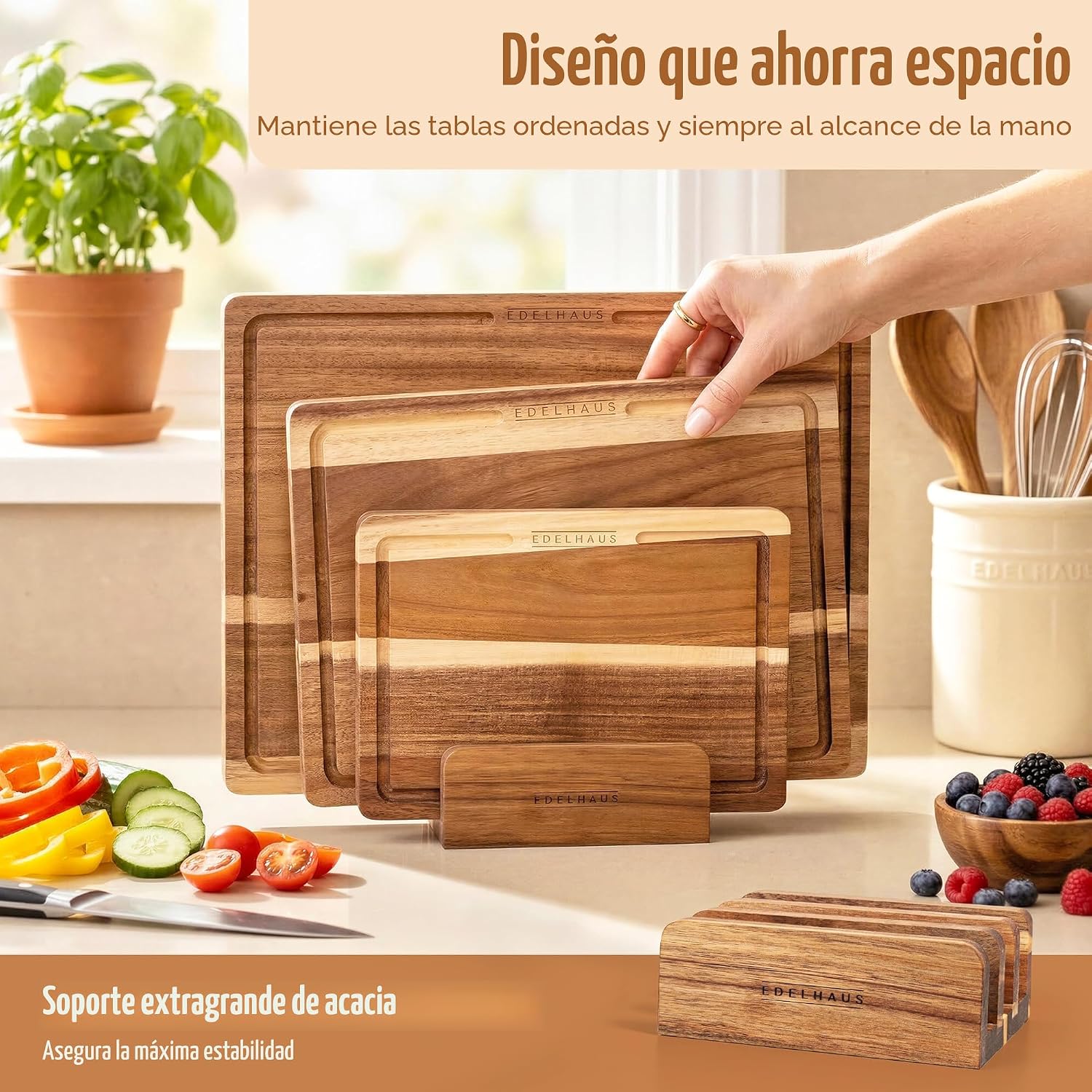 EDELHAUS Juego de 3 tablas de cortar de madera de acacia para cocin...