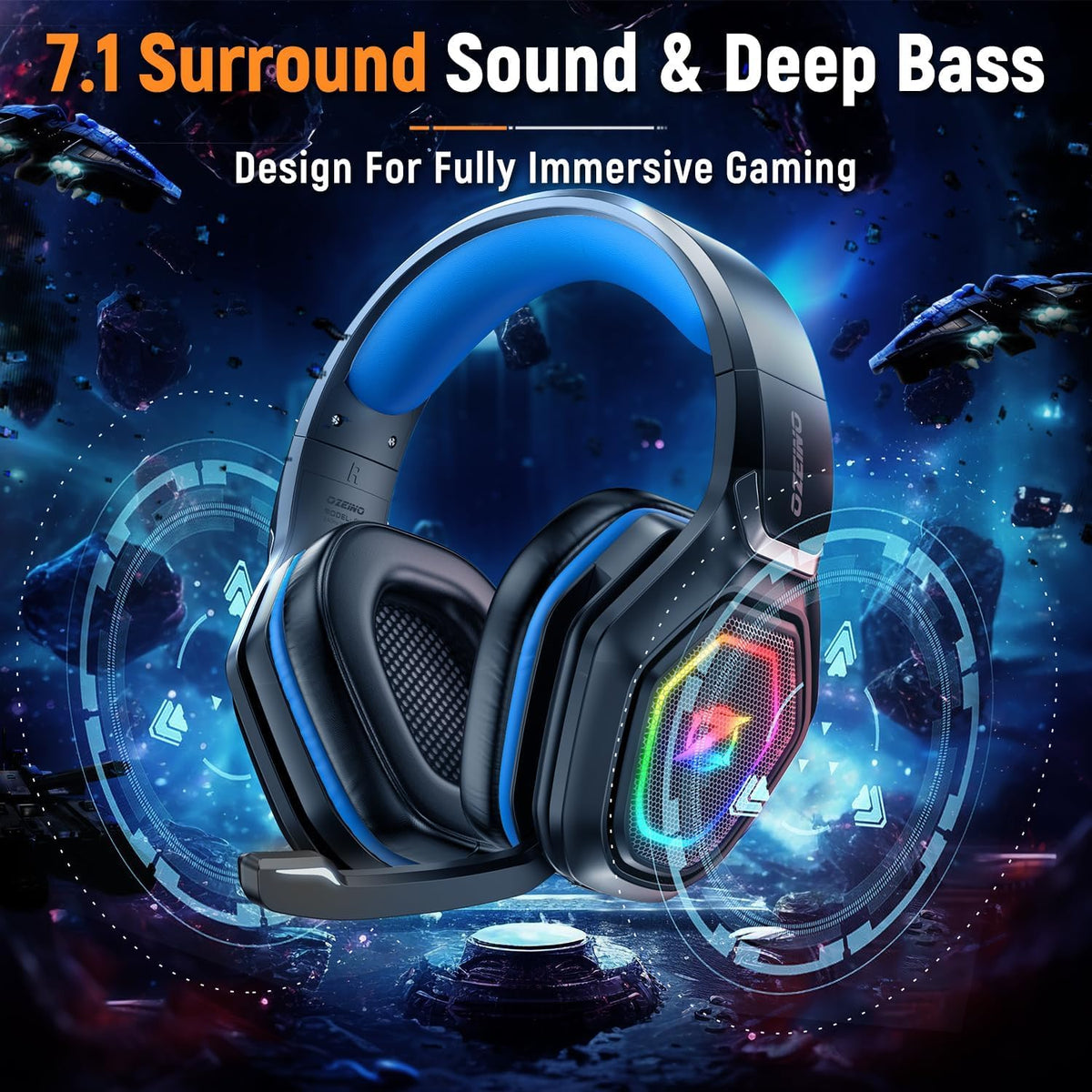 Ozeino Auriculares inalámbricos para juegos de 2.4 GHz con micrófon...