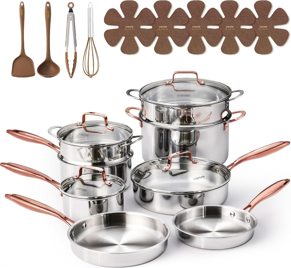 CAROTE Juego de utensilios de cocina de acero inoxidable de tres ca...