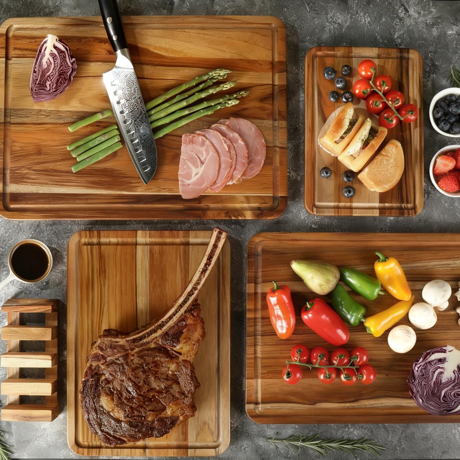 Juego de 4 tablas de cortar de teca para cocina, tabla de cortar de...