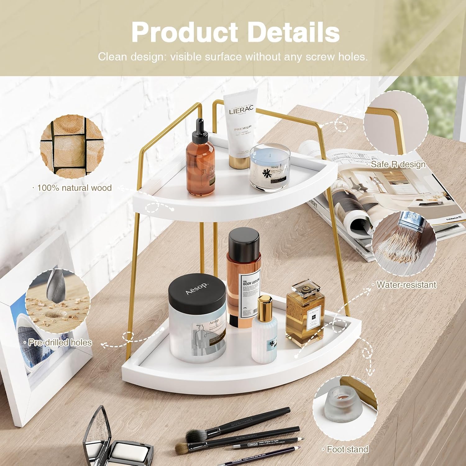 Forbena Organizador esquinero para encimera de baño, organizador de...