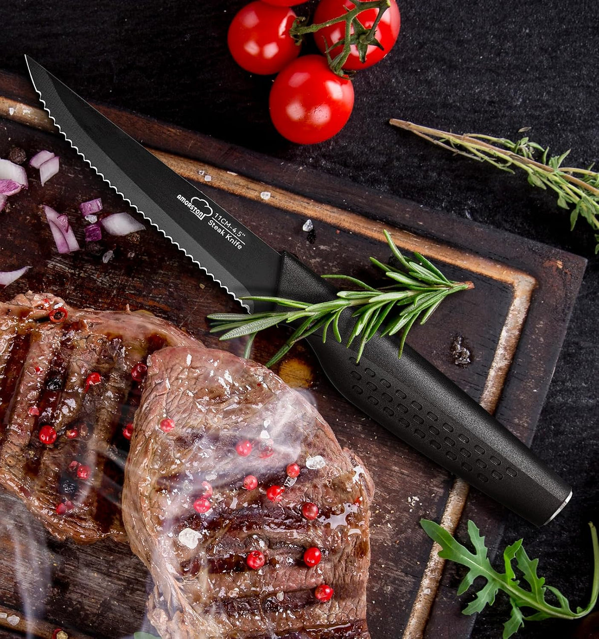Amorston Cuchillos para carne, juego de 8 cuchillos de carne de ace...