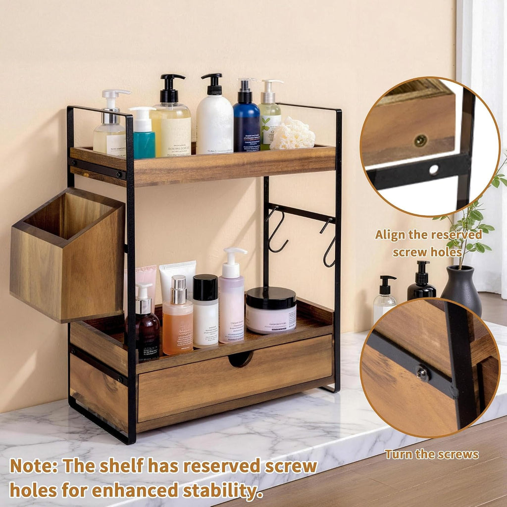 Organizador de encimera de baño de 2 niveles con cajón y cesta, org...