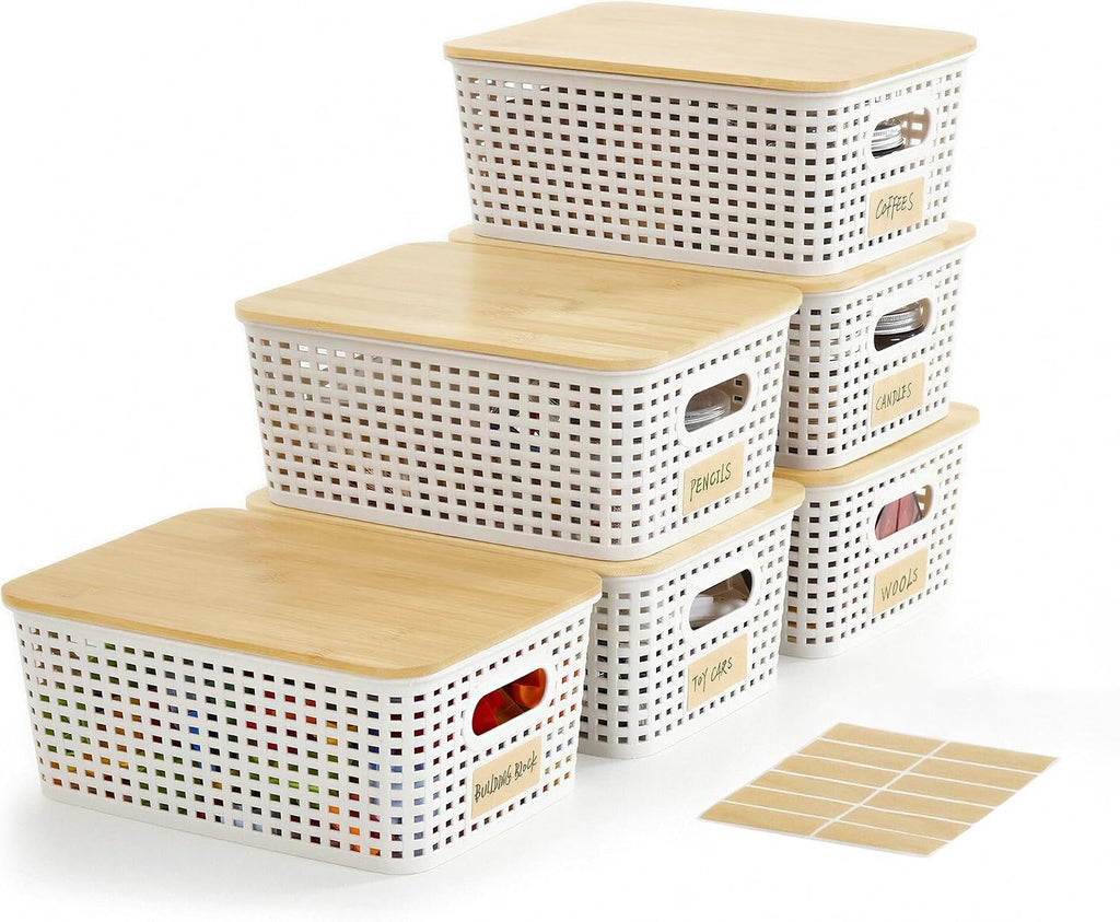 Bagnizer Contenedores pequeños de plástico con tapas de bambú de 5....