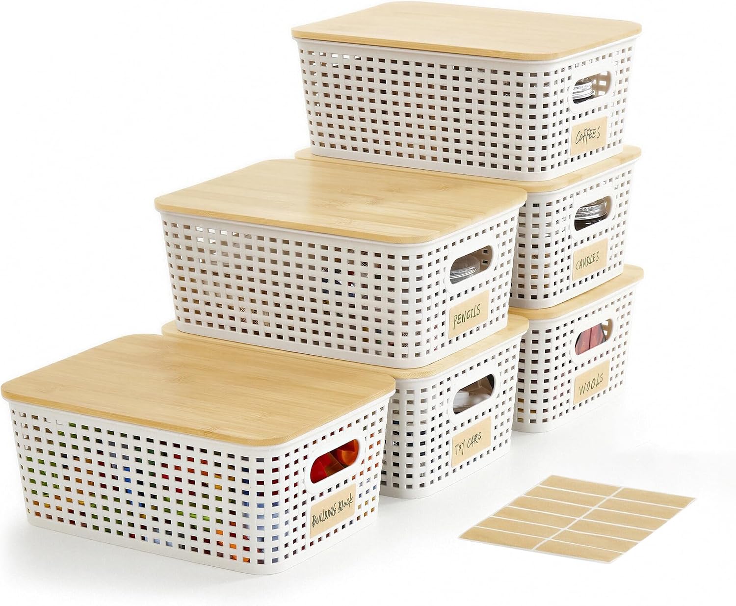 Bagnizer Contenedores pequeños de plástico con tapas de bambú de 5....