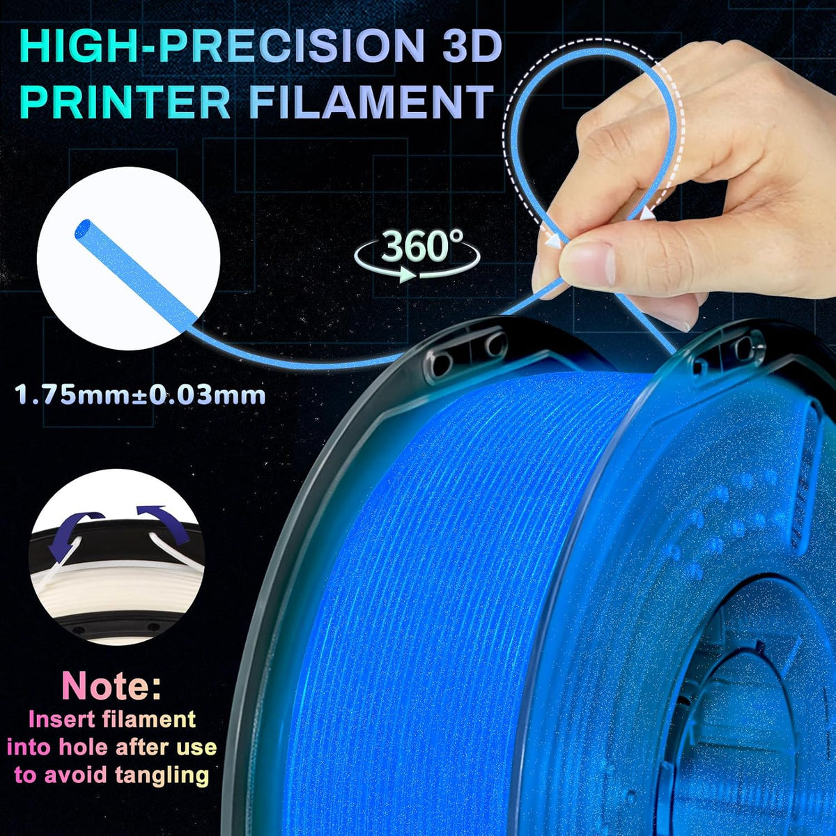 Frucindra Filamento PLA+ para impresora 3D, brillo en la oscuridad,...