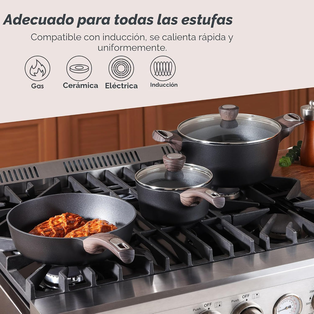 SENSARTE - Juego de ollas y sartenes antiadherentes, juego de utens...