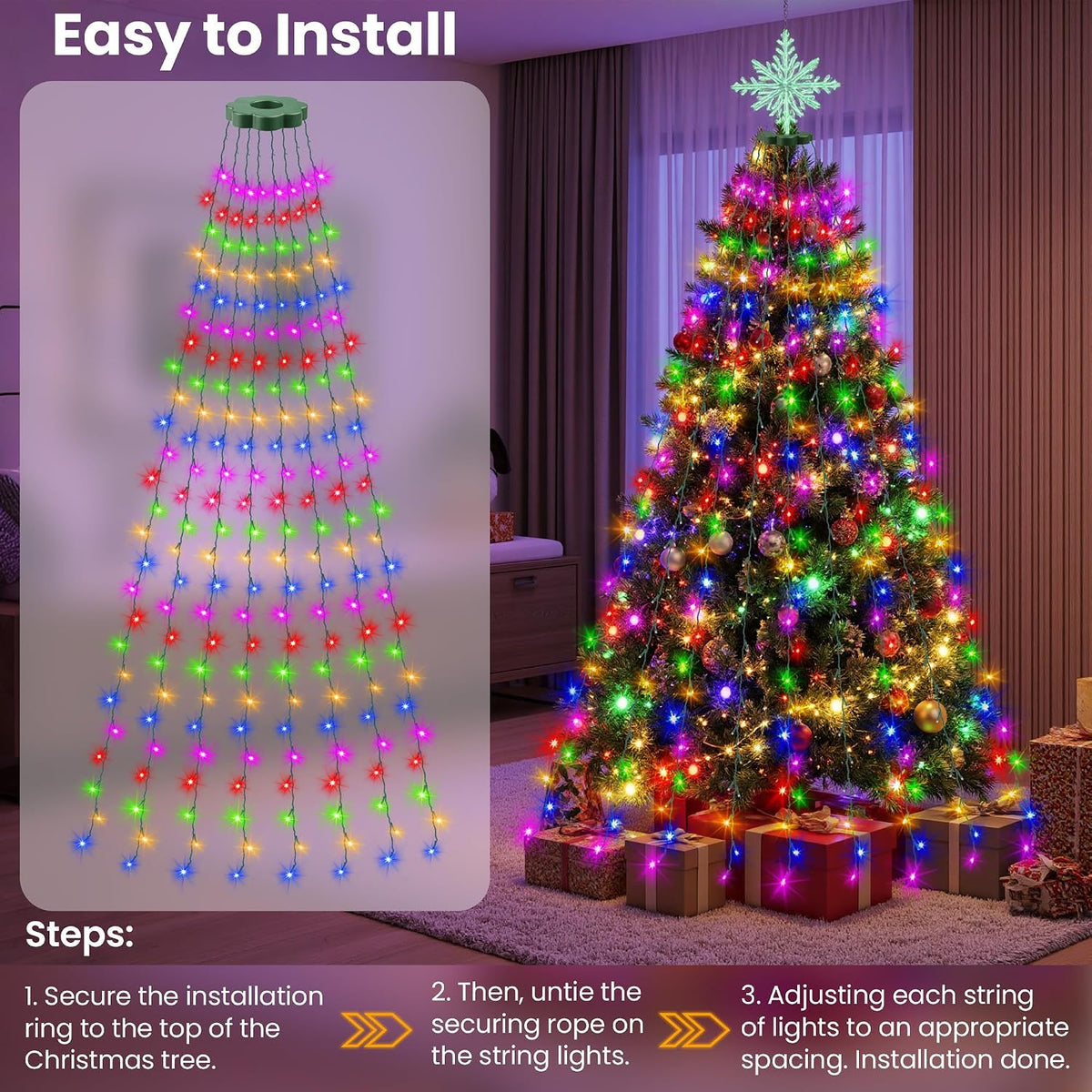 Mlambert Luces de árbol de Navidad, 6.6 pies, 16 líneas, tira de lu...