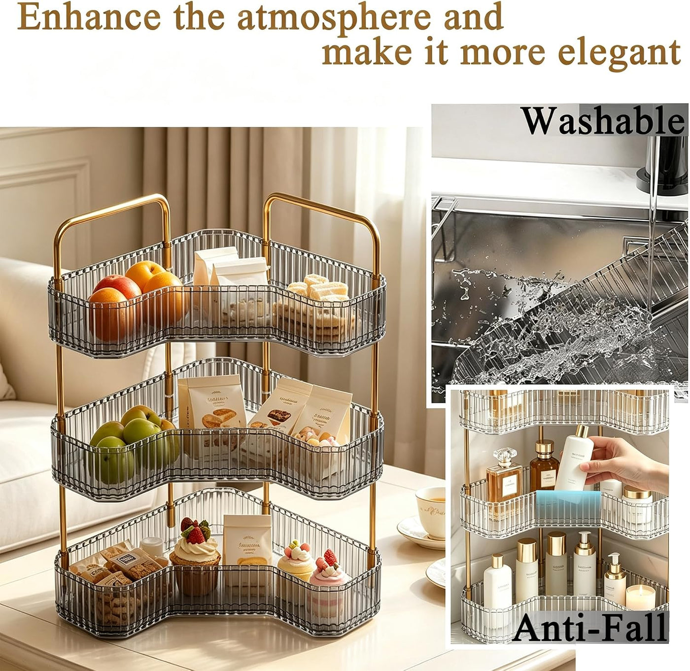 Organizador de baño esquinero de 3 niveles, estante para mostrador...