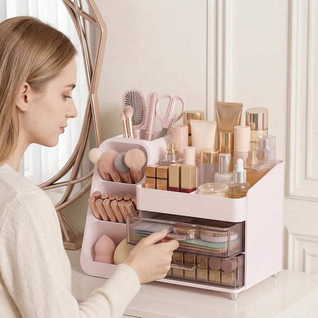 Organizador de maquillaje de gran capacidad con soporte para brocha...