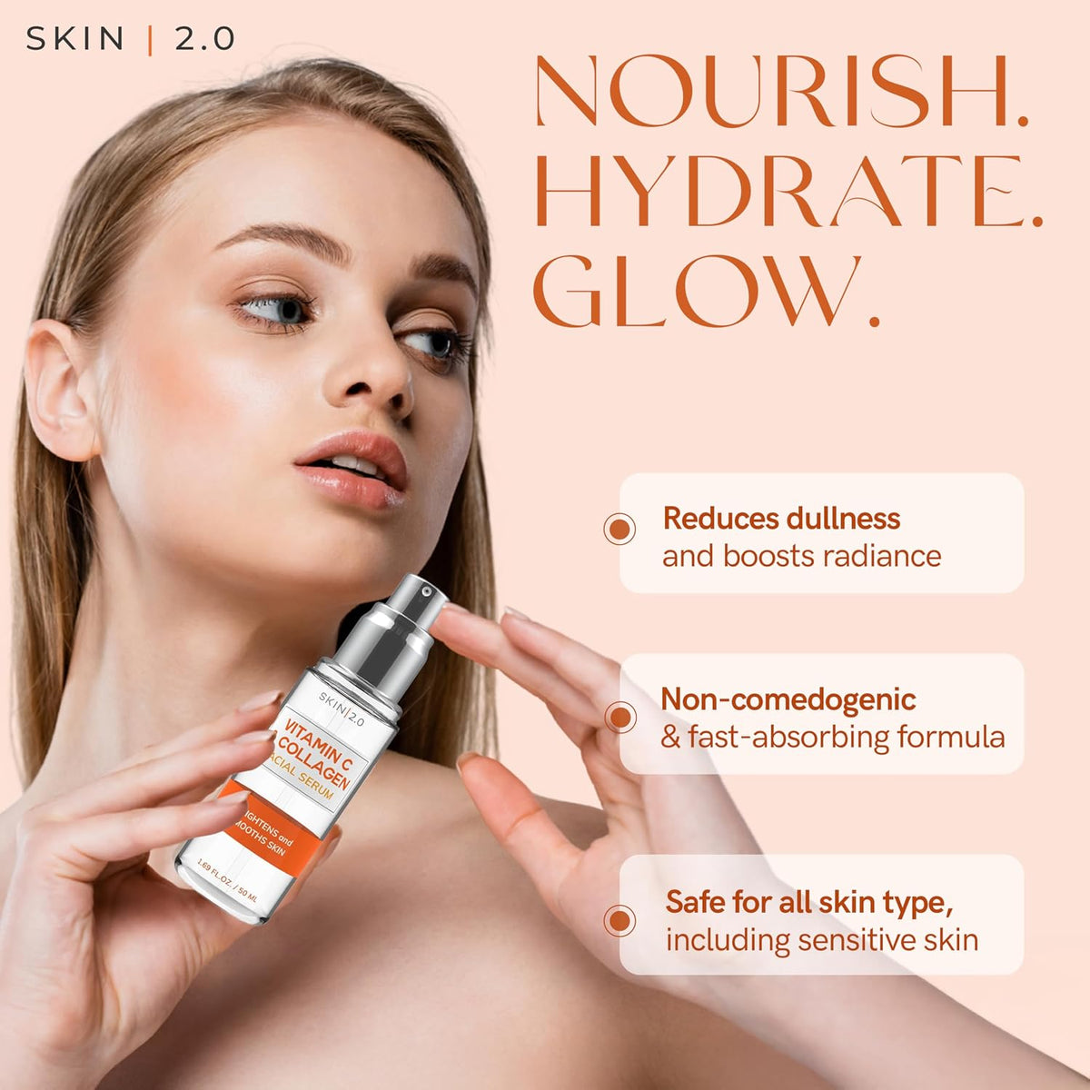 Skin 2.0 Suero de vitamina C, probado por dermatólogos, antienvejec...