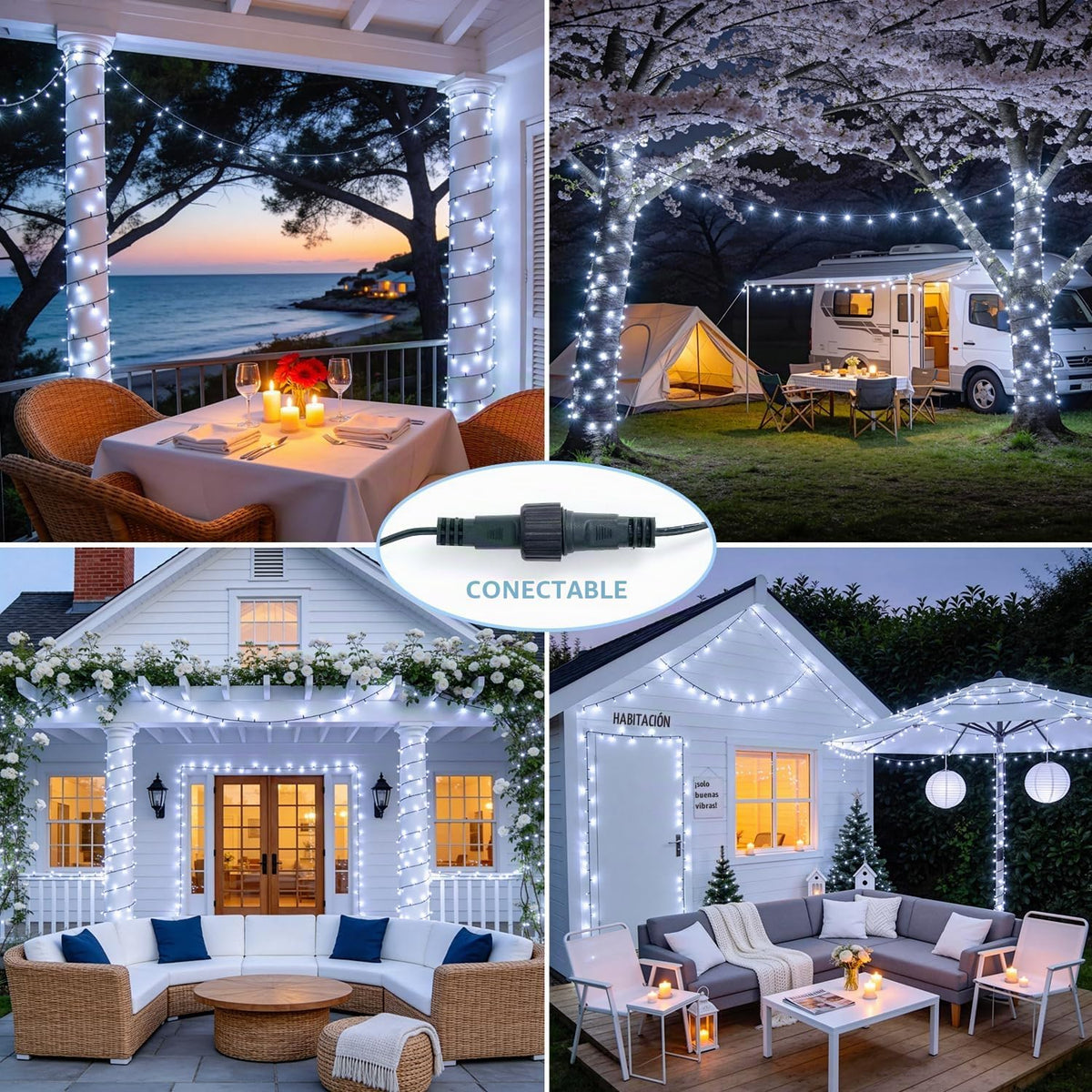 JMEXSUSS 250 luces LED blancas de Navidad para exteriores, luces de...