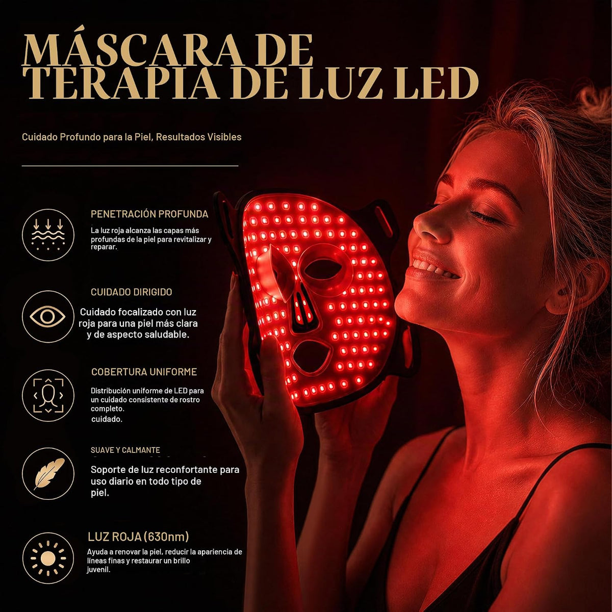 Máscara de terapia de luz roja para cara, 940nm NIR, máscara facial...