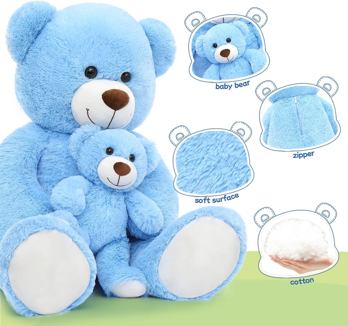 Muiteiur Juego de oso de peluche gigante azul de 40'', lind...