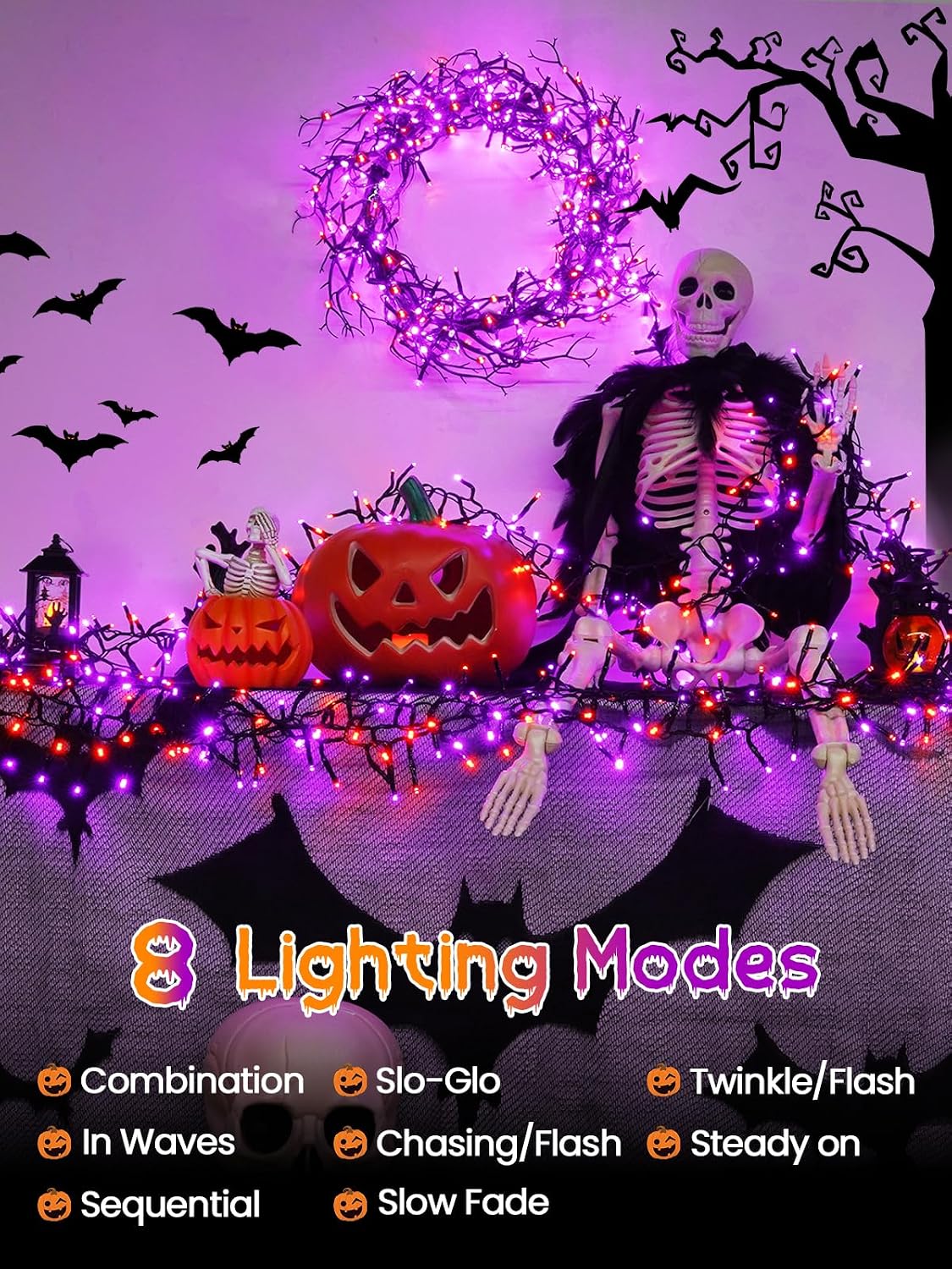 Guirnalda de luces de Halloween para exteriores, 25 pies, 500 luces...