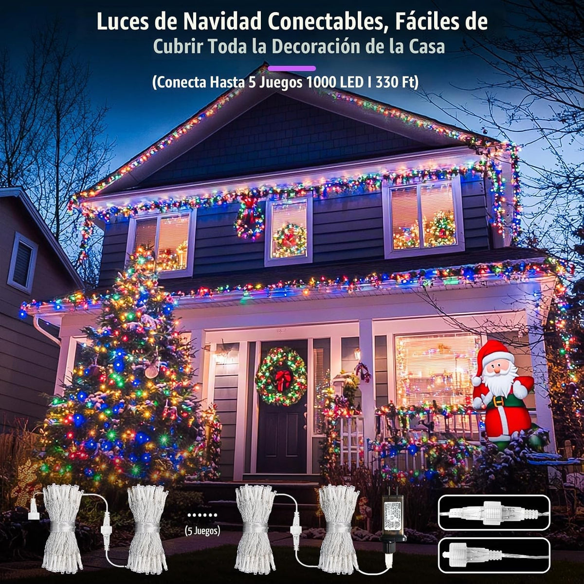 JMEXSUSS 200 luces LED multicolor para árbol de Navidad, alambre tr...