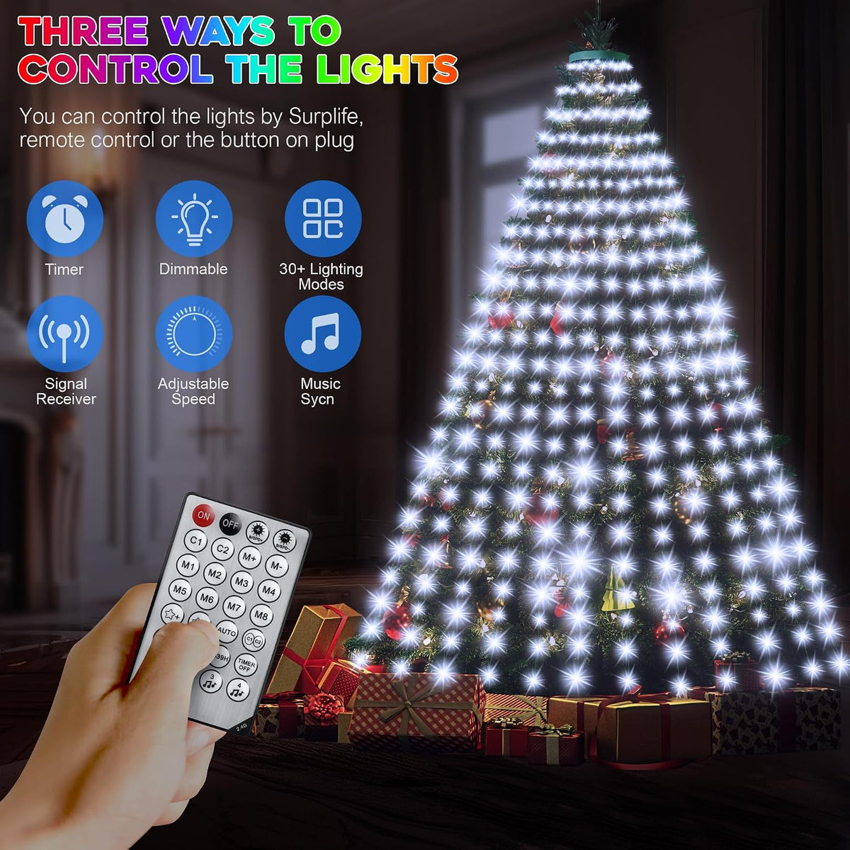 Anillo de 30 modos de luces para árbol de Navidad para interiores y...