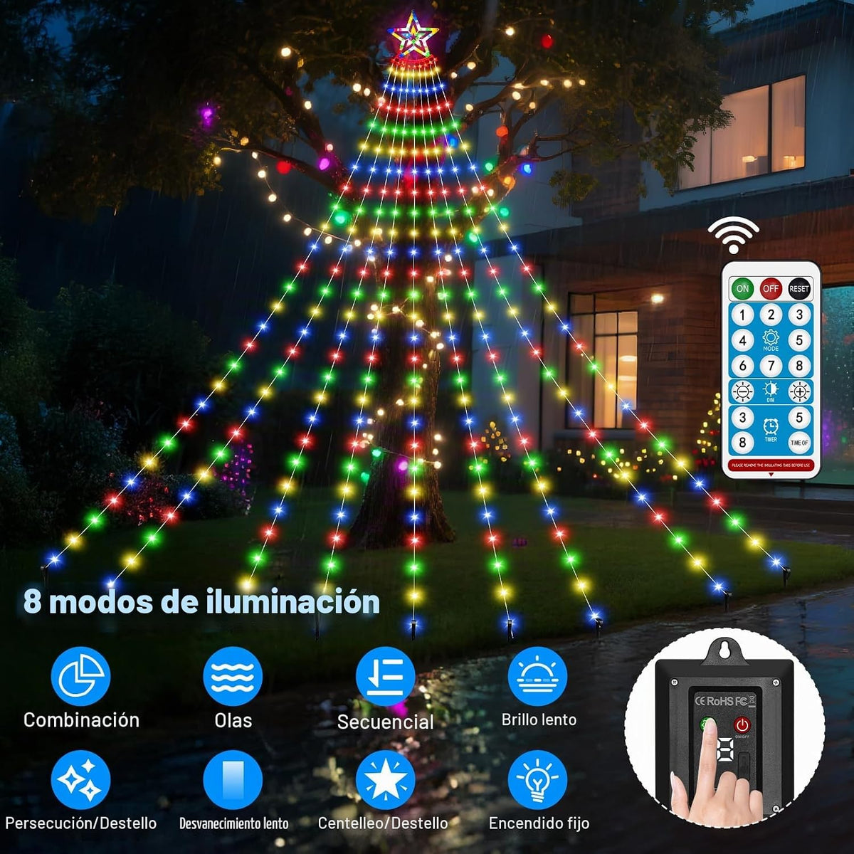 AMIPEPE - Luces solares para árbol de Navidad, 18.37 pies, 532 LED,...