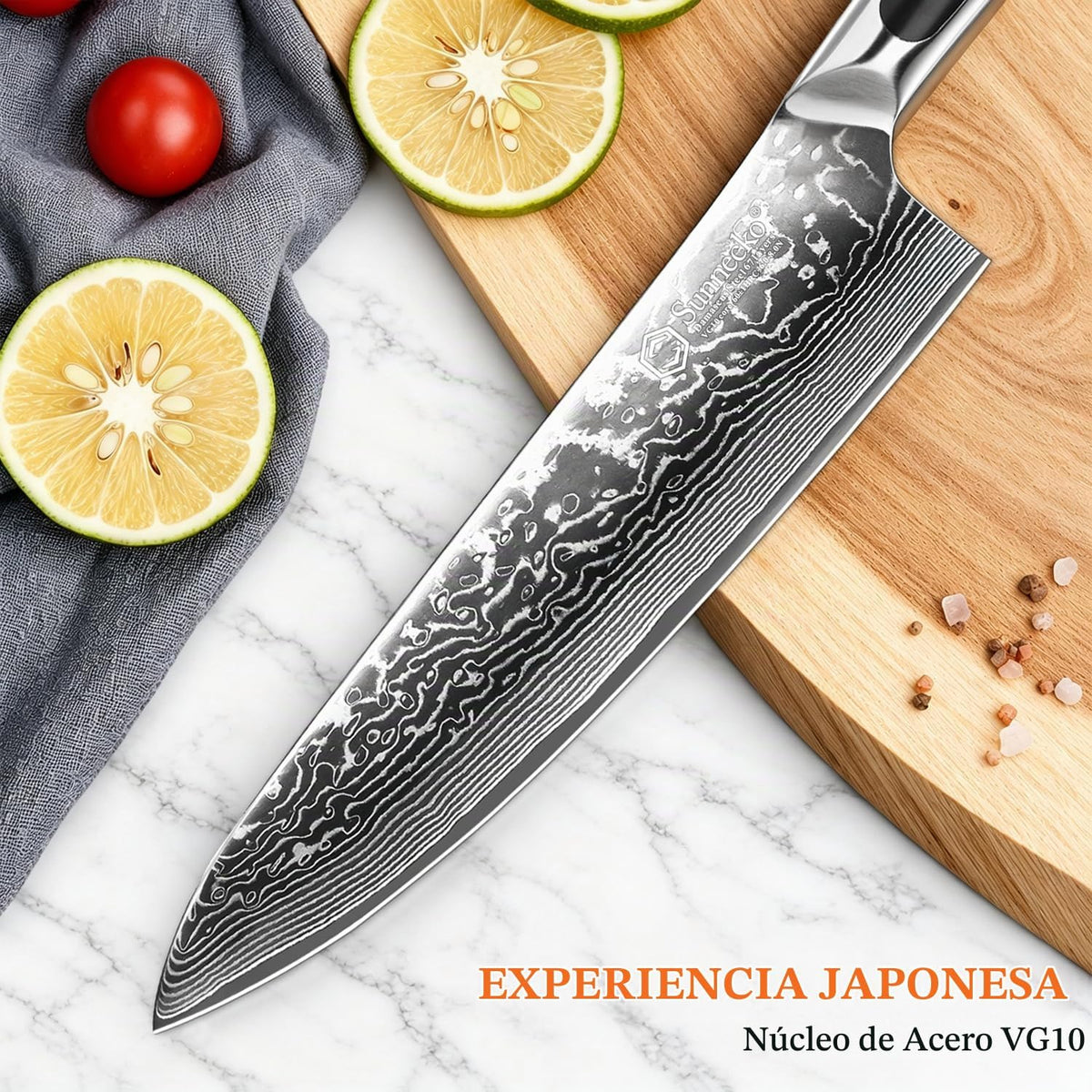 Sunnecko - Cuchillo de chef japonés de Damasco de 8 pulgadas, acero...