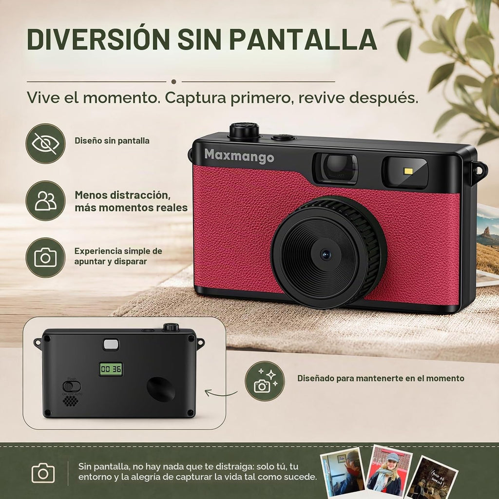 Maxmango Cámara digital vintage D53 - Cámara digital retro de 12 MP...