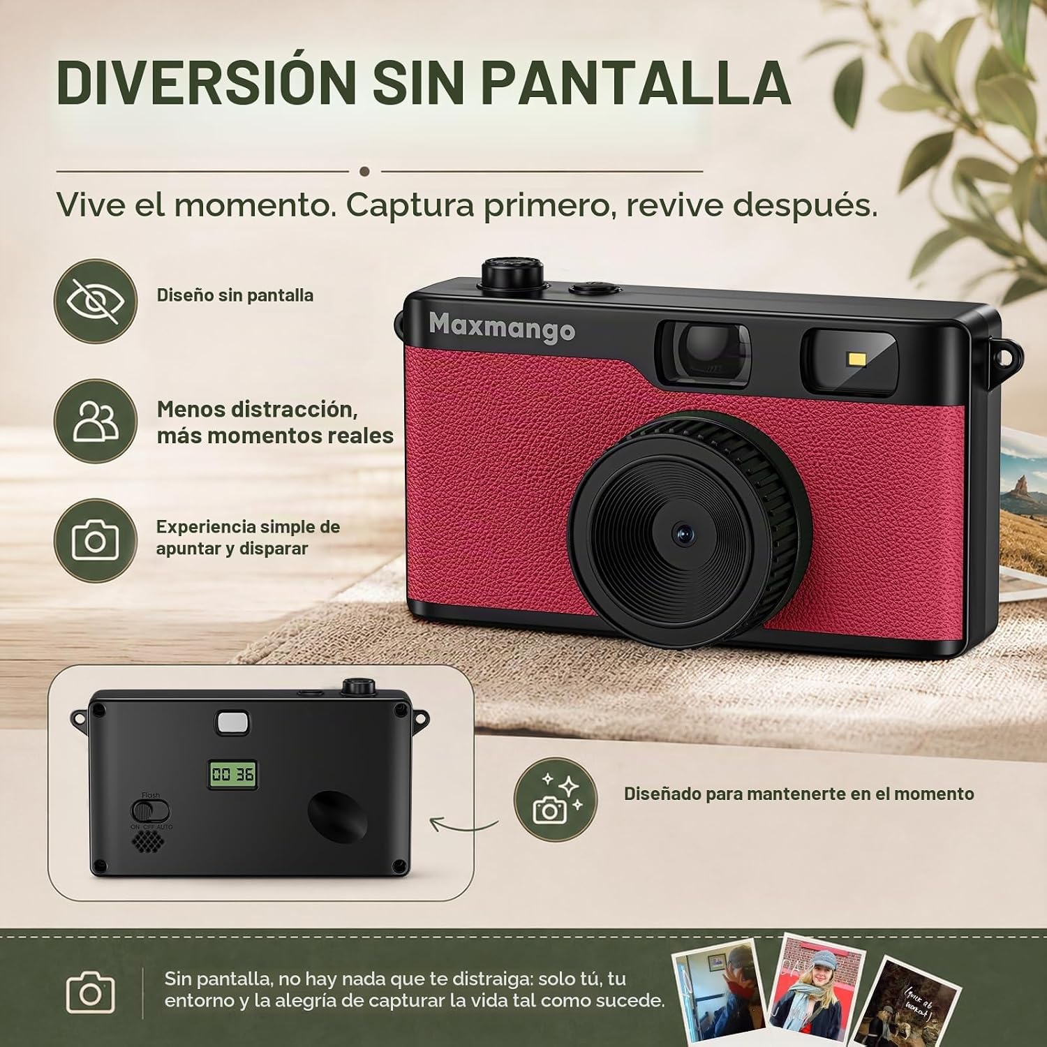 Maxmango Cámara digital vintage D53 - Cámara digital retro de 12 MP...
