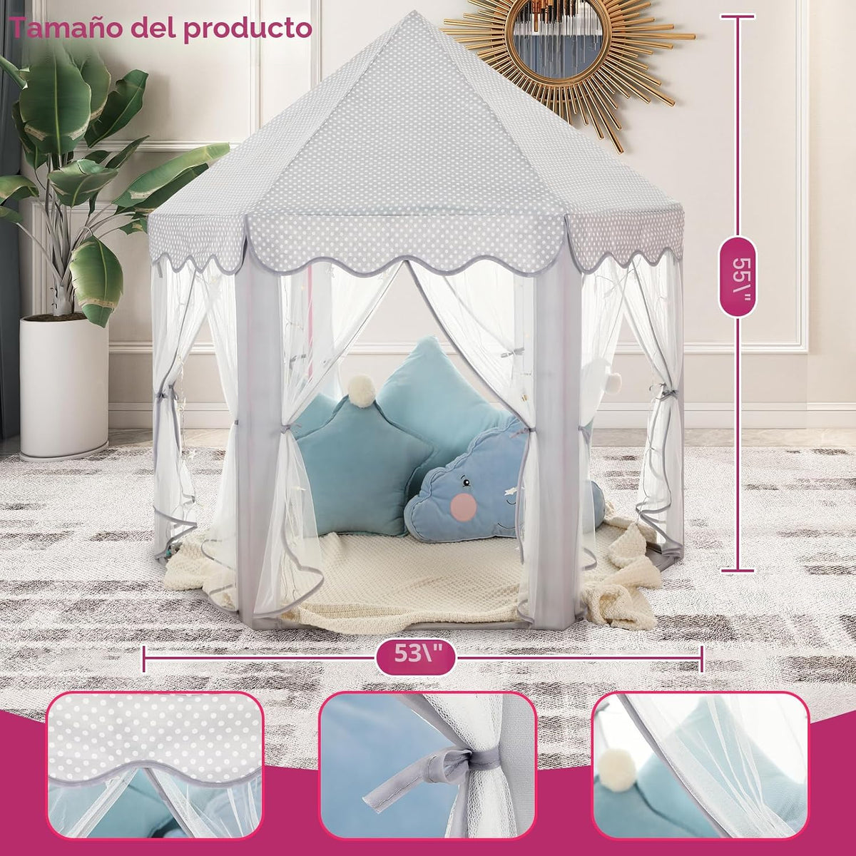 Monobeach Tienda de campaña de princesa para niñas, casa de juegos...
