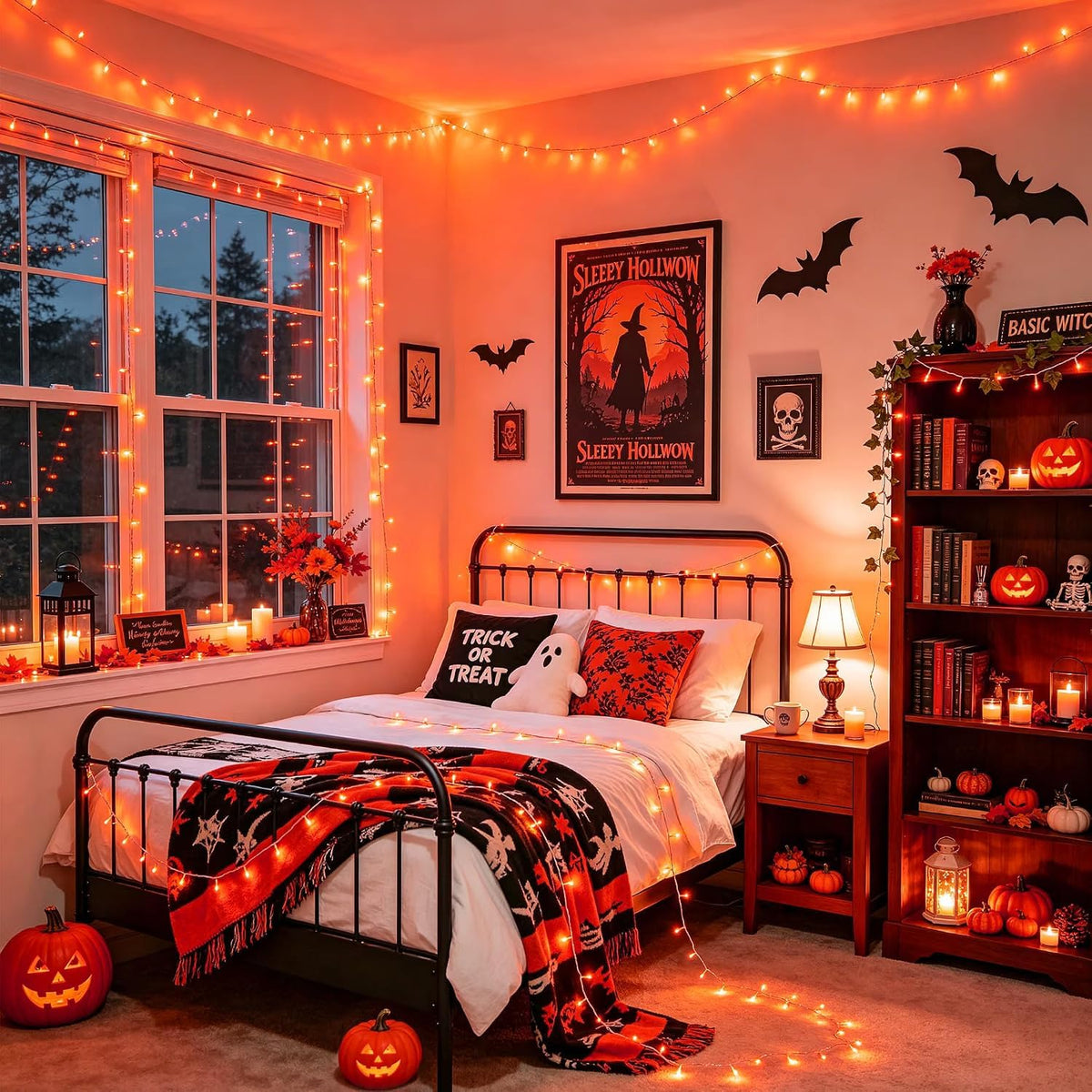 JMEXSUSS 200 luces LED naranjas de Halloween para exteriores, inter...