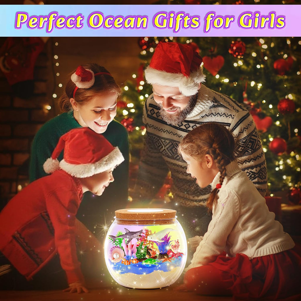 Hannstar Ocean Terrarium Kit para niños – Iluminado DIY Shark Sea A...