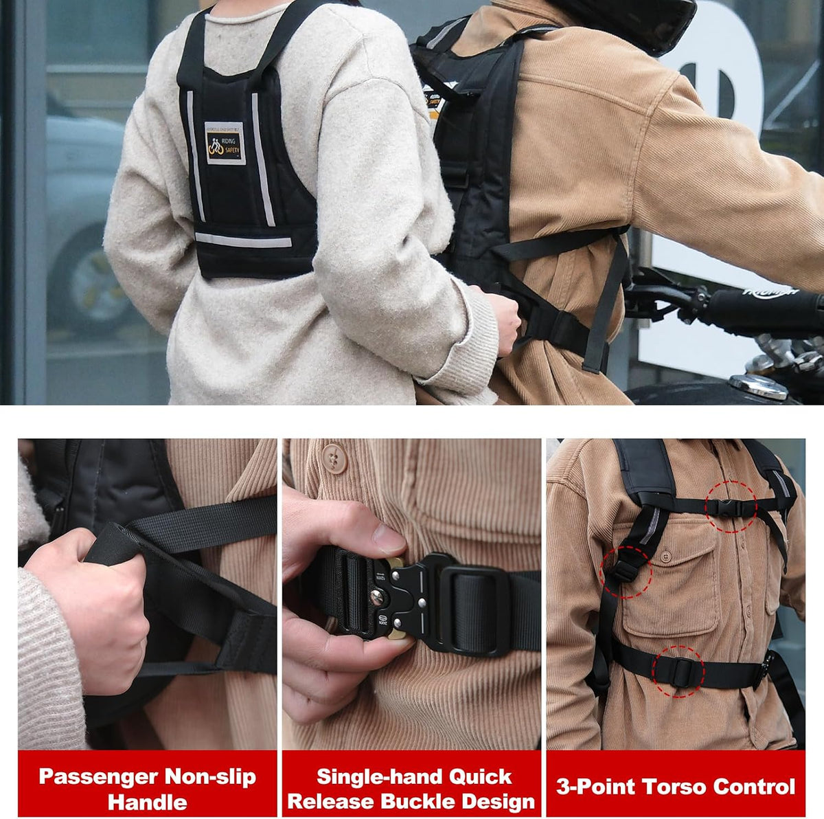 TOKCKYBL Arnés de seguridad de motocicleta mejorado para niños y ad...