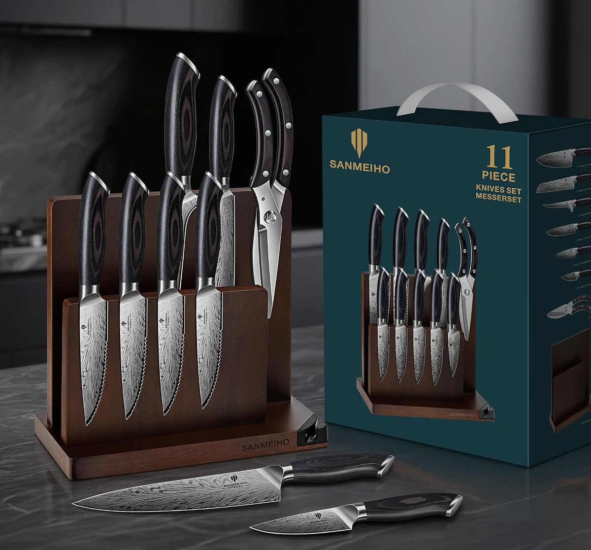 Juego de cuchillos de cocina de 11 piezas, juego de bloques de cuch...