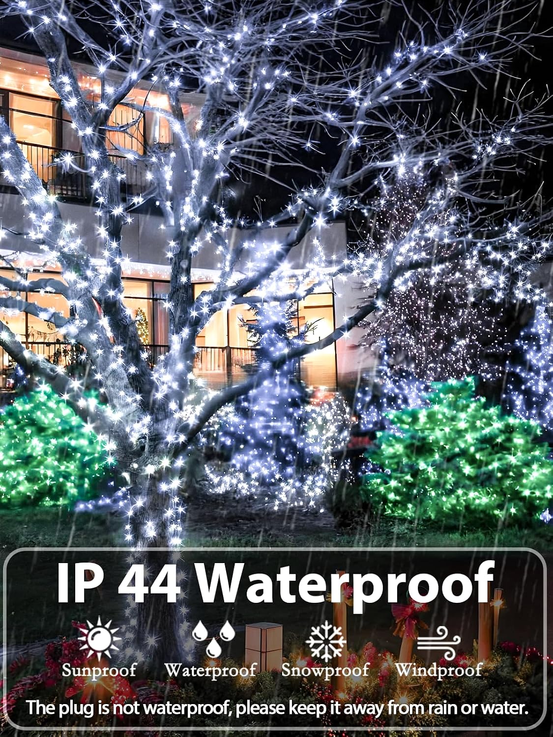 Guirnalda de 1000 luces LED, 330 pies, exterior, interior, cable ve...
