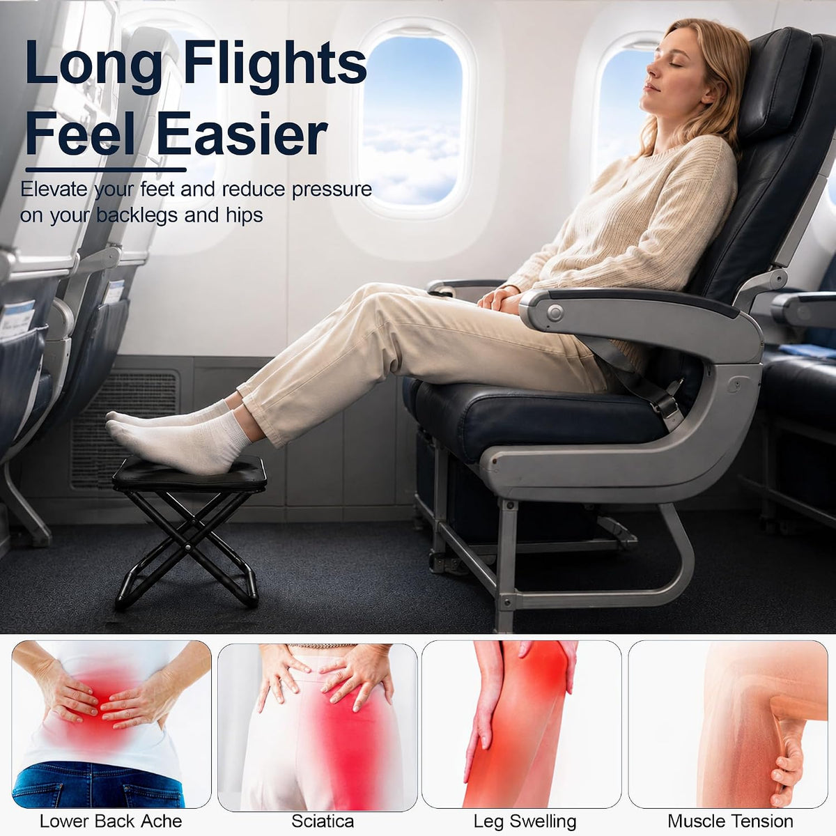 Reposapiés plegable portátil de vuelo largo, 2 piezas | Taburete de...