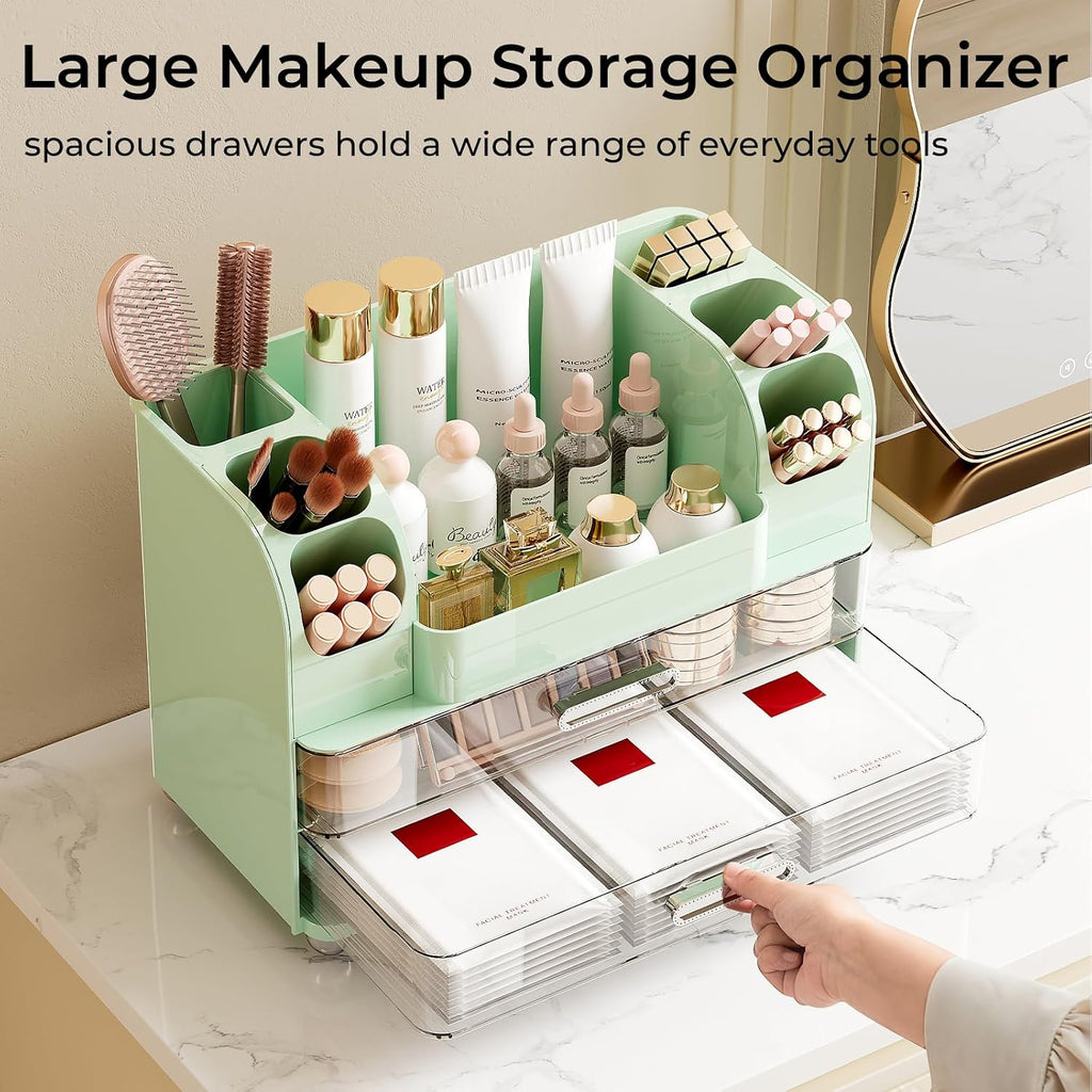 UFORU Organizador de maquillaje para tocador con 2 cajones grandes,...
