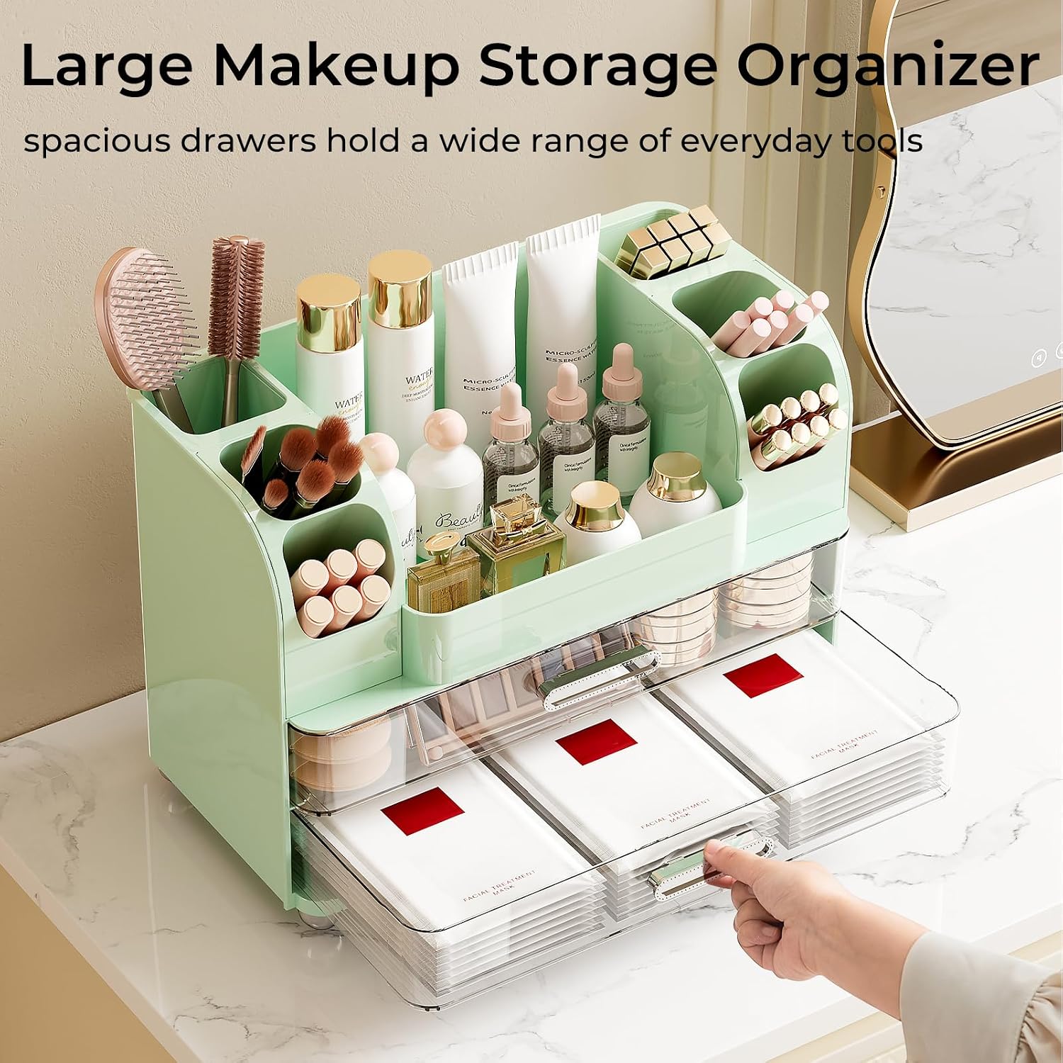 UFORU Organizador de maquillaje para tocador con 2 cajones grandes,...