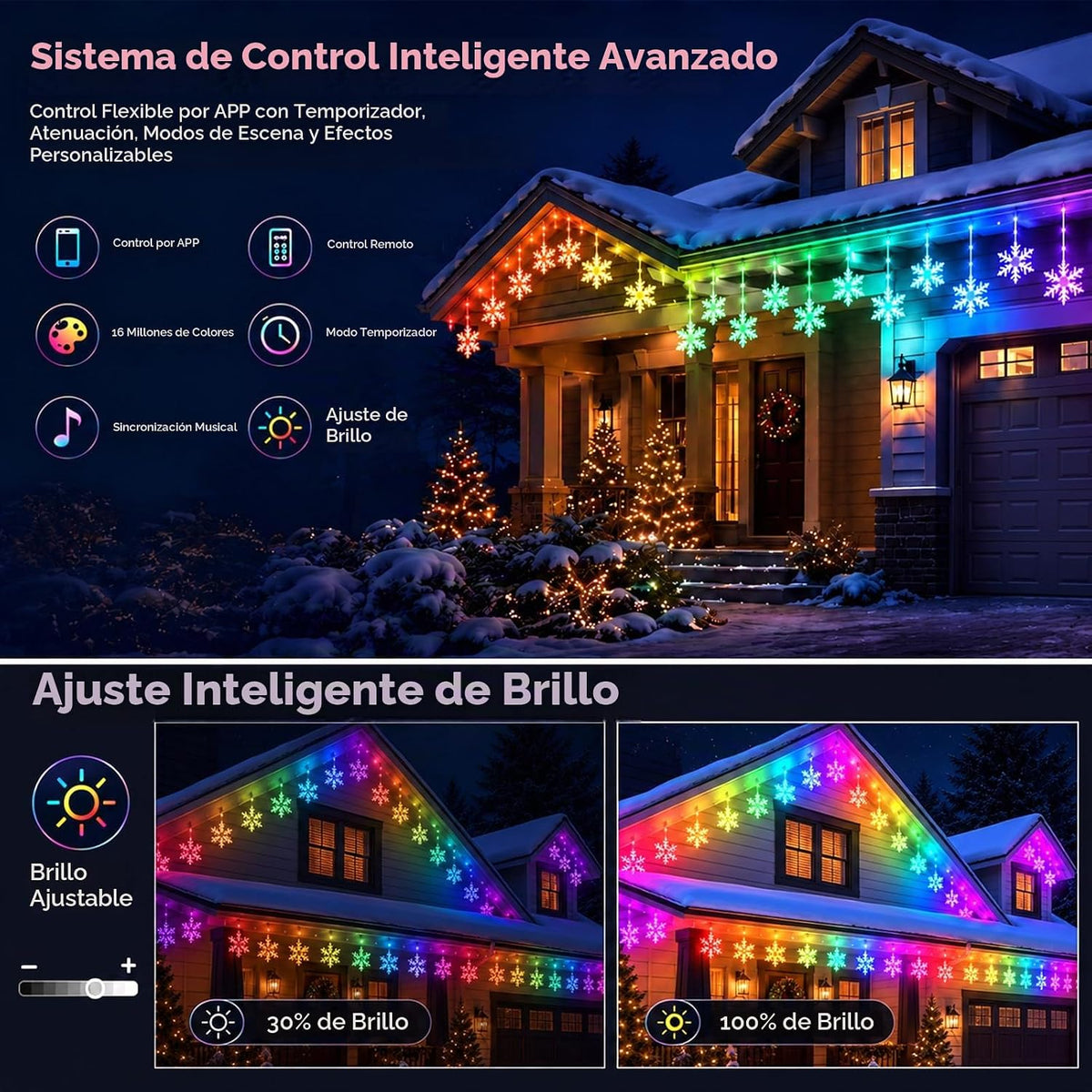Heyelux Luces de carámbano de copo de nieve de Navidad, 29 pies 144...