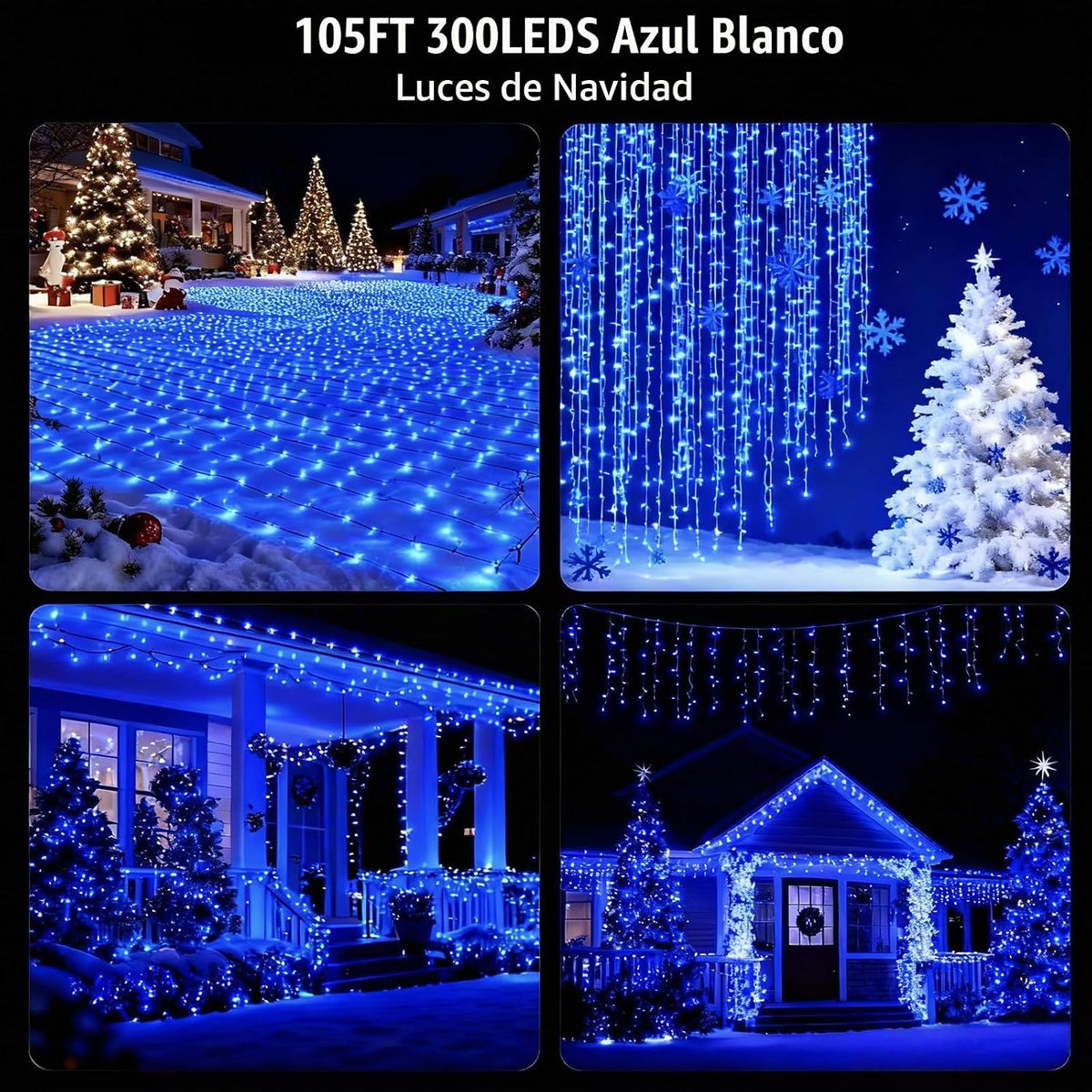 MZD8391 Luz navideña 300LED de 105 pies, luz para árbol de Navidad,...