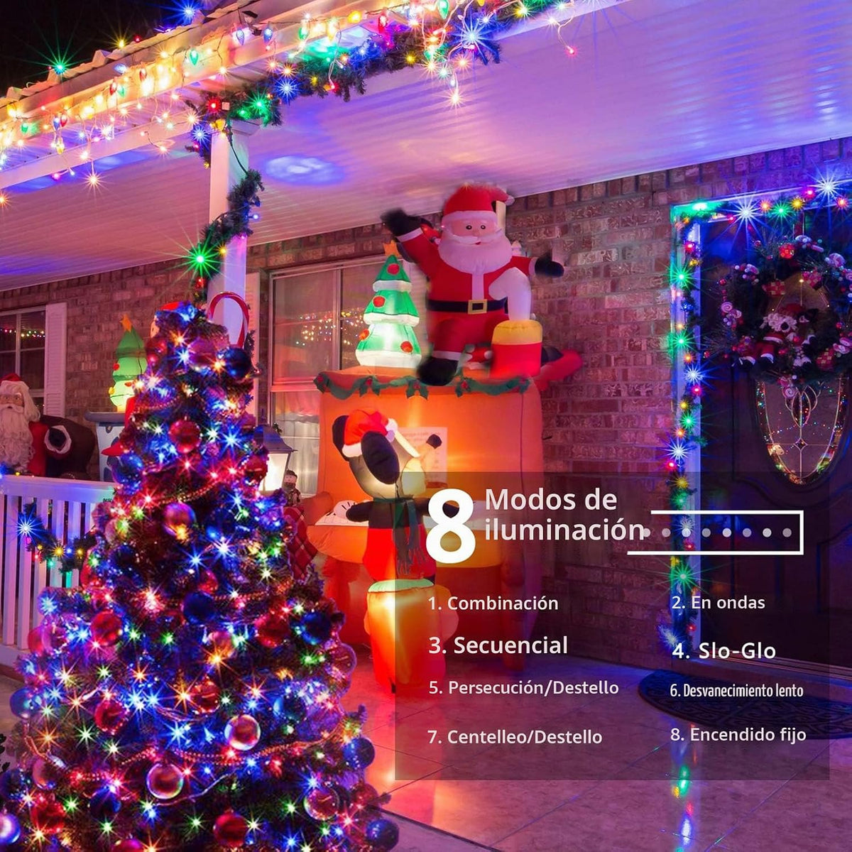 Luces navideñas al aire libre coloreadas Brizled, luces del árbol d...