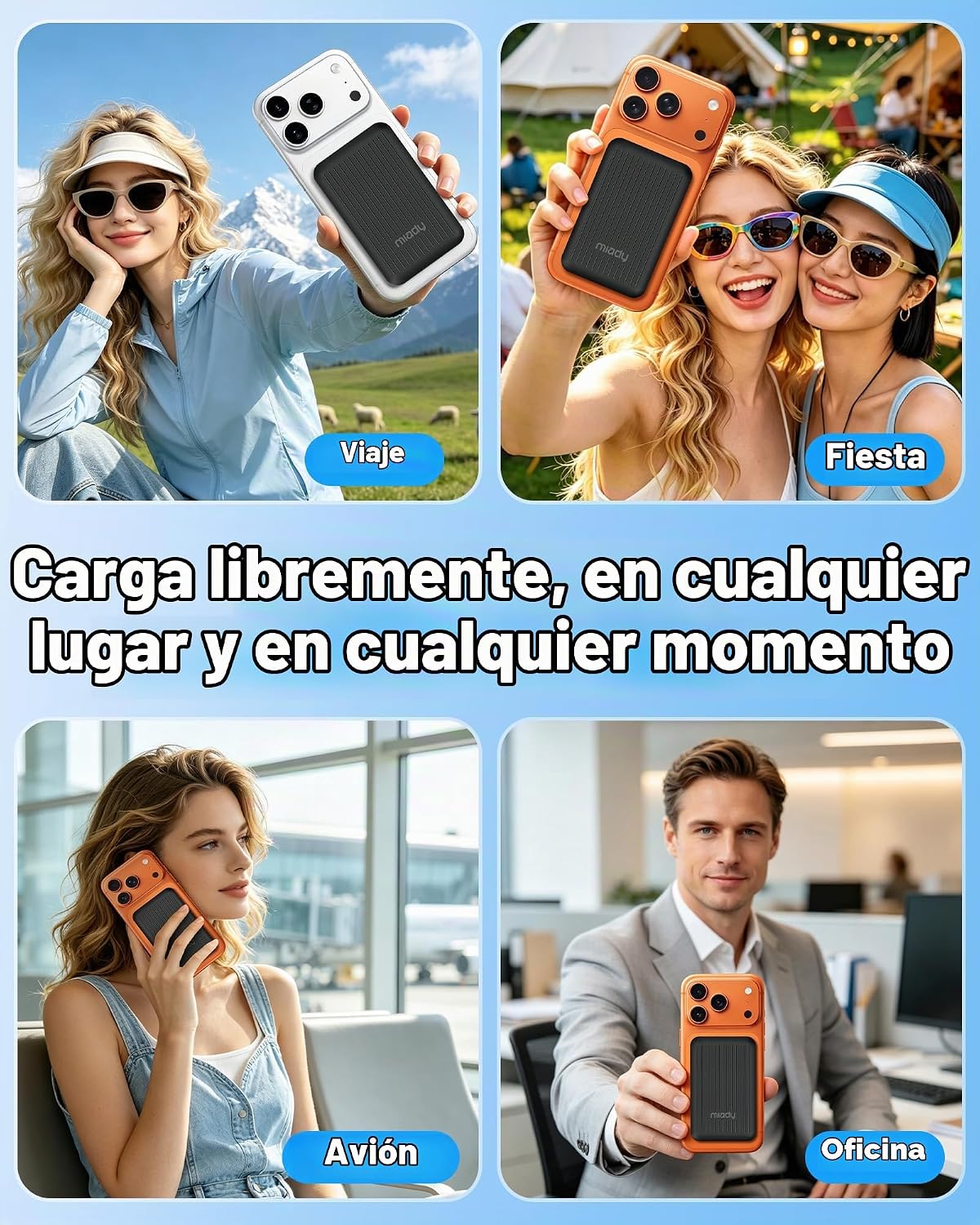 Miady Paquete de 2 cargadores portátiles magnéticos para iPhone 500...