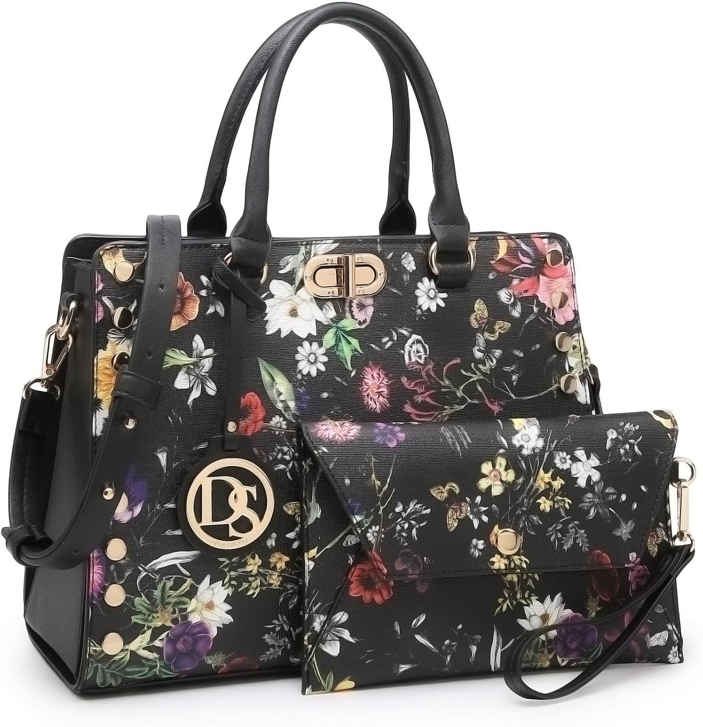 Dasein - Bolso de hombro tipo satchel, tamaño mediano, con asa superior, bolso de trabajo, con cartera a juego, set de 2 piezas