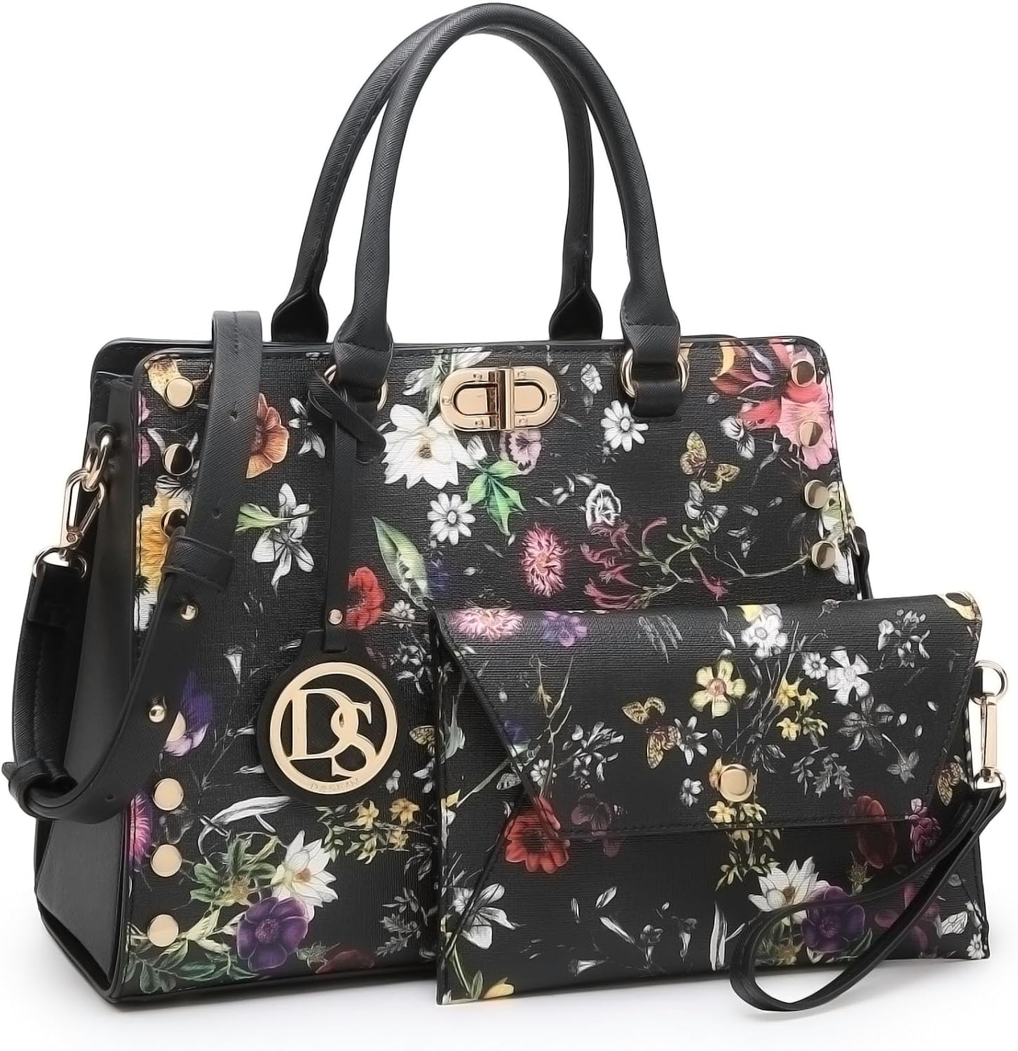 Dasein - Bolso de hombro tipo satchel, tamaño mediano, con asa superior, bolso de trabajo, con cartera a juego, set de 2 piezas