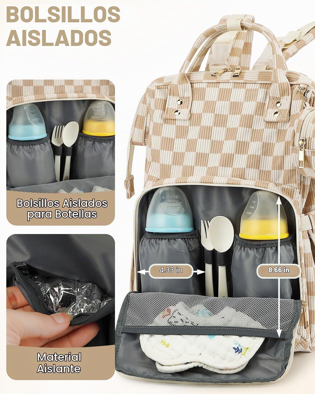 Mochila de pana, bolsa de pañales multifunción de gran capacidad pa...