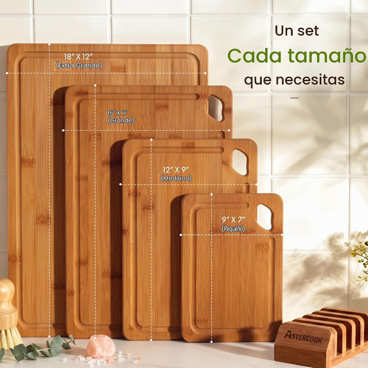 Astercook Tablas de cortar de bambú carbonizado profundo para cocin...