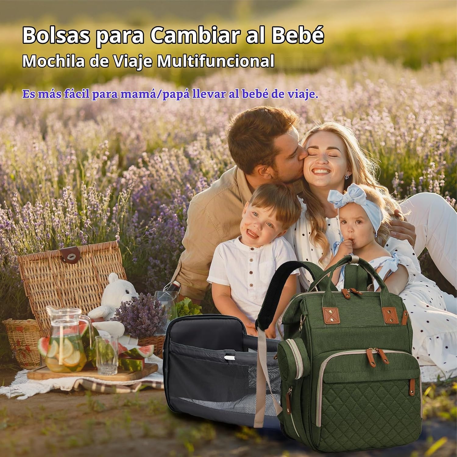 Lamroro Bolsa de pañales con cambiador, mochila de pañales 3 en 1 p...