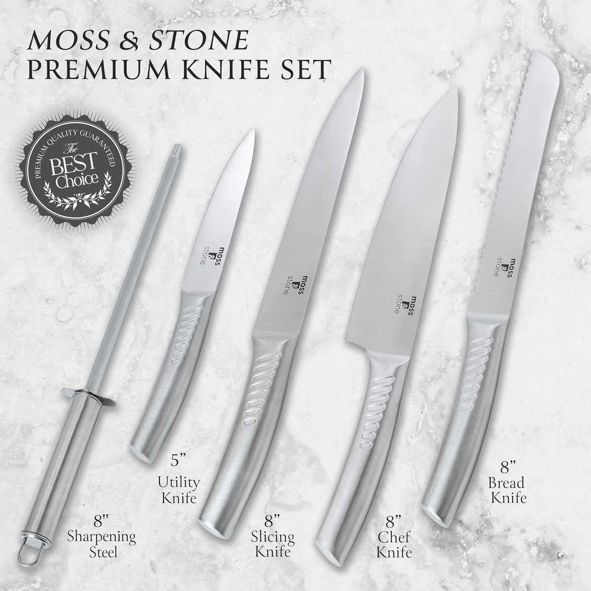 Moss &amp; Stone Juego de cuchillos de cocina profesional, juego de...