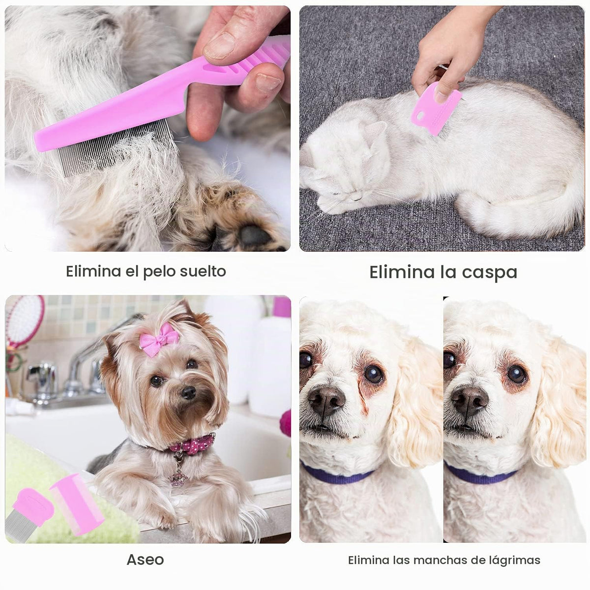 Juego de aseo para gatos y perros, peine de dientes finos para aseo...