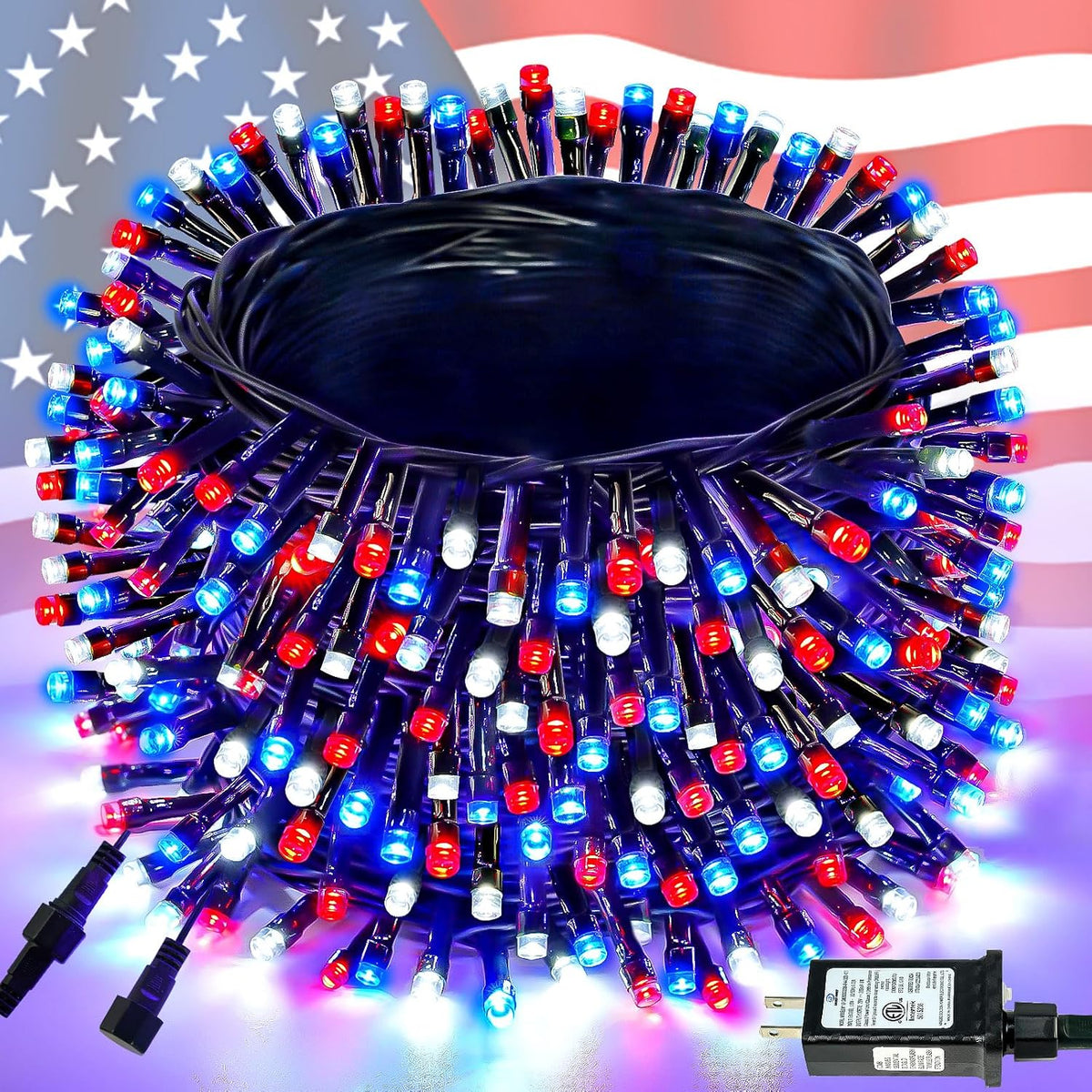 Cadena de luces de 4 de julio de 95 pies con 240 LED rojas, blancas...
